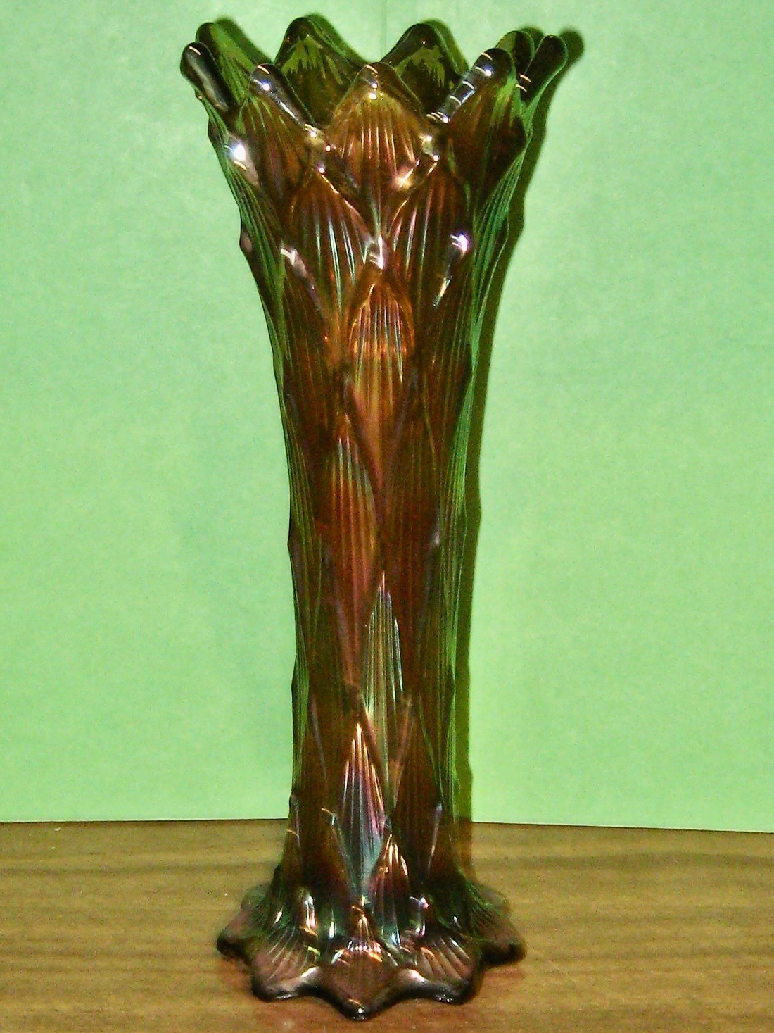 Antique Dugan Amethyst Carnival Glass Lined Lattice Vase 9.5” GREAT PRICE