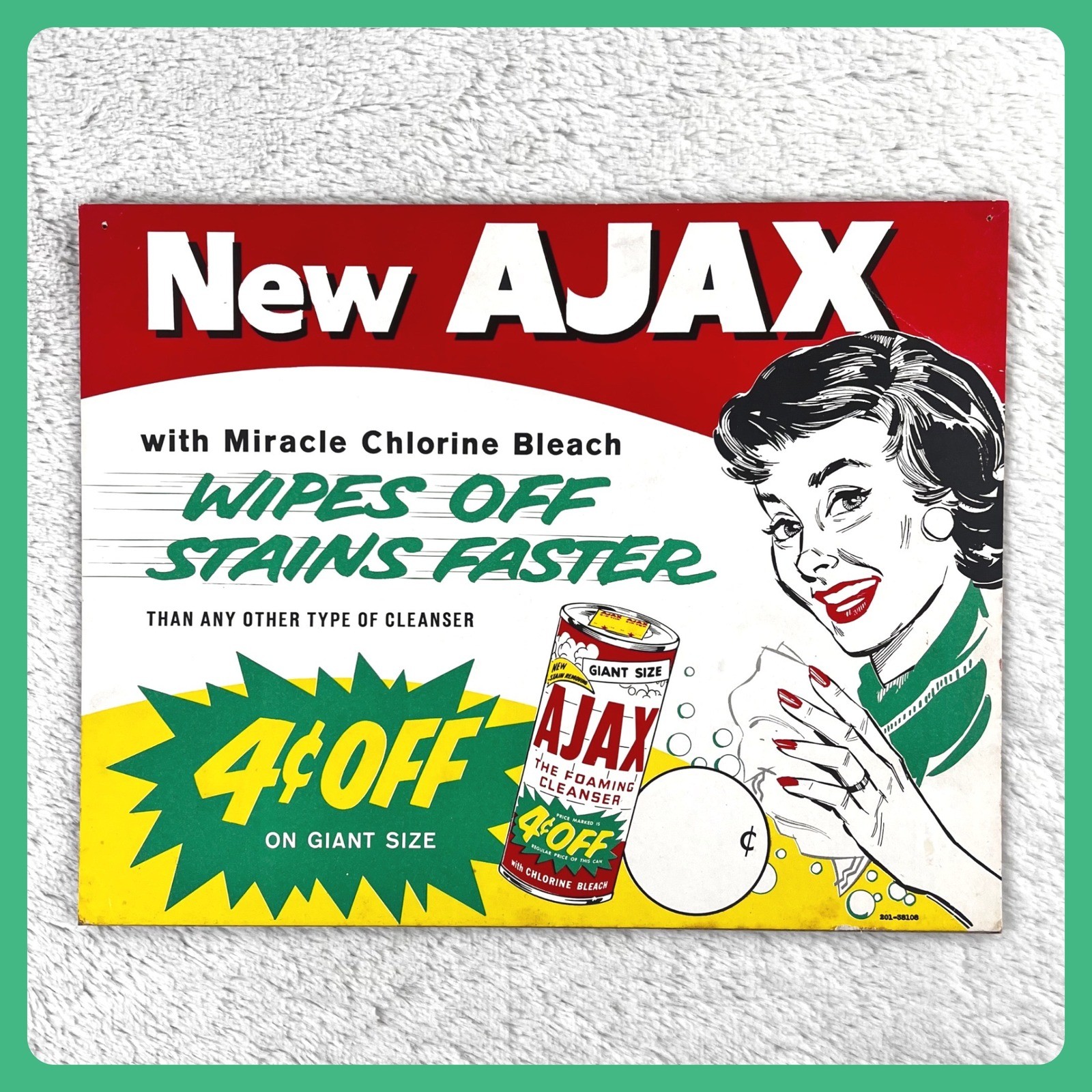 1950s New Ajax Cleanser Vintage Advertising Sign 14\