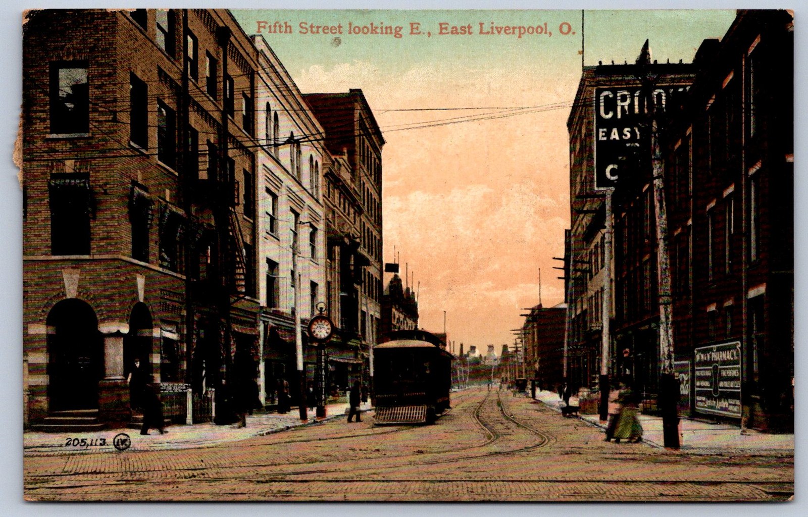 K29/ East Liverpool Ohio Postcard c1910 Fifth Street Stores Trolley 85