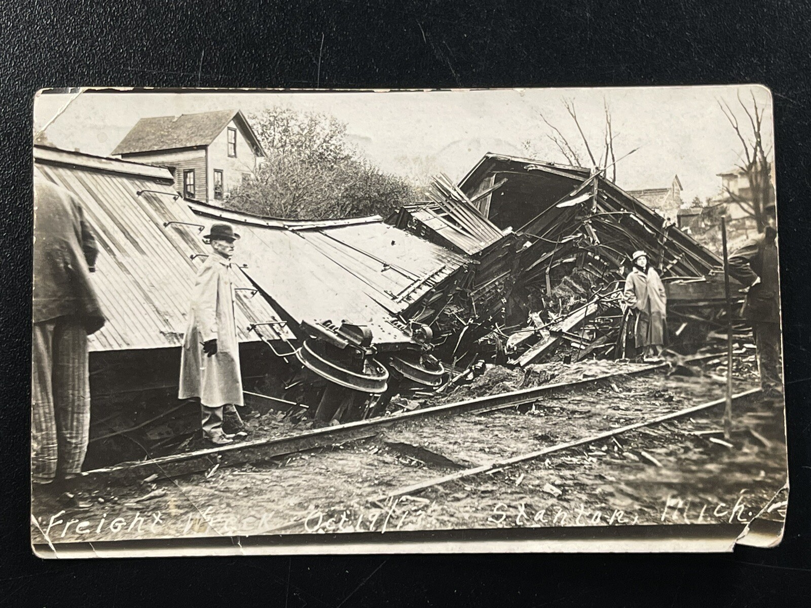 1913 Freight Wreck Disaster Train Stanton Michigan RPPC Postcard 1913 Freight Wreck Disaster Train Stanton Michigan RPPC Postcard
