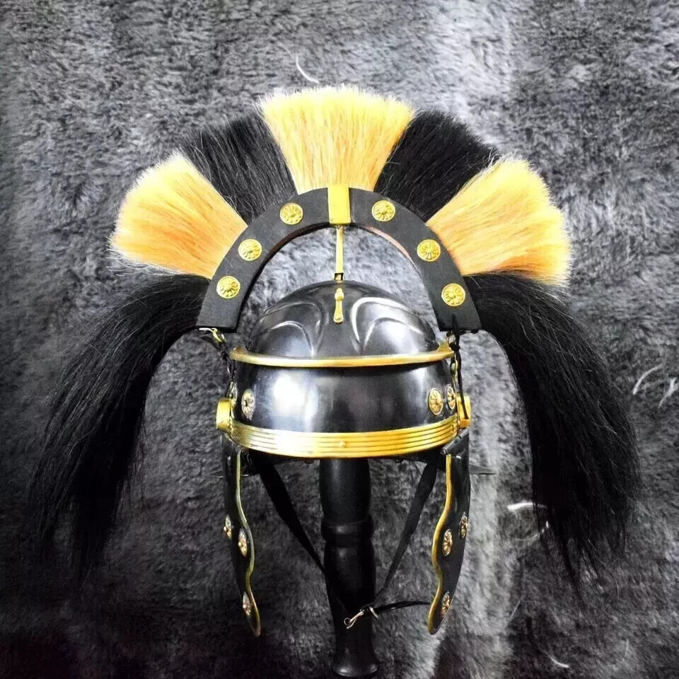 Antique Medieval With Plume Roman Centurion Helmet Armor Black