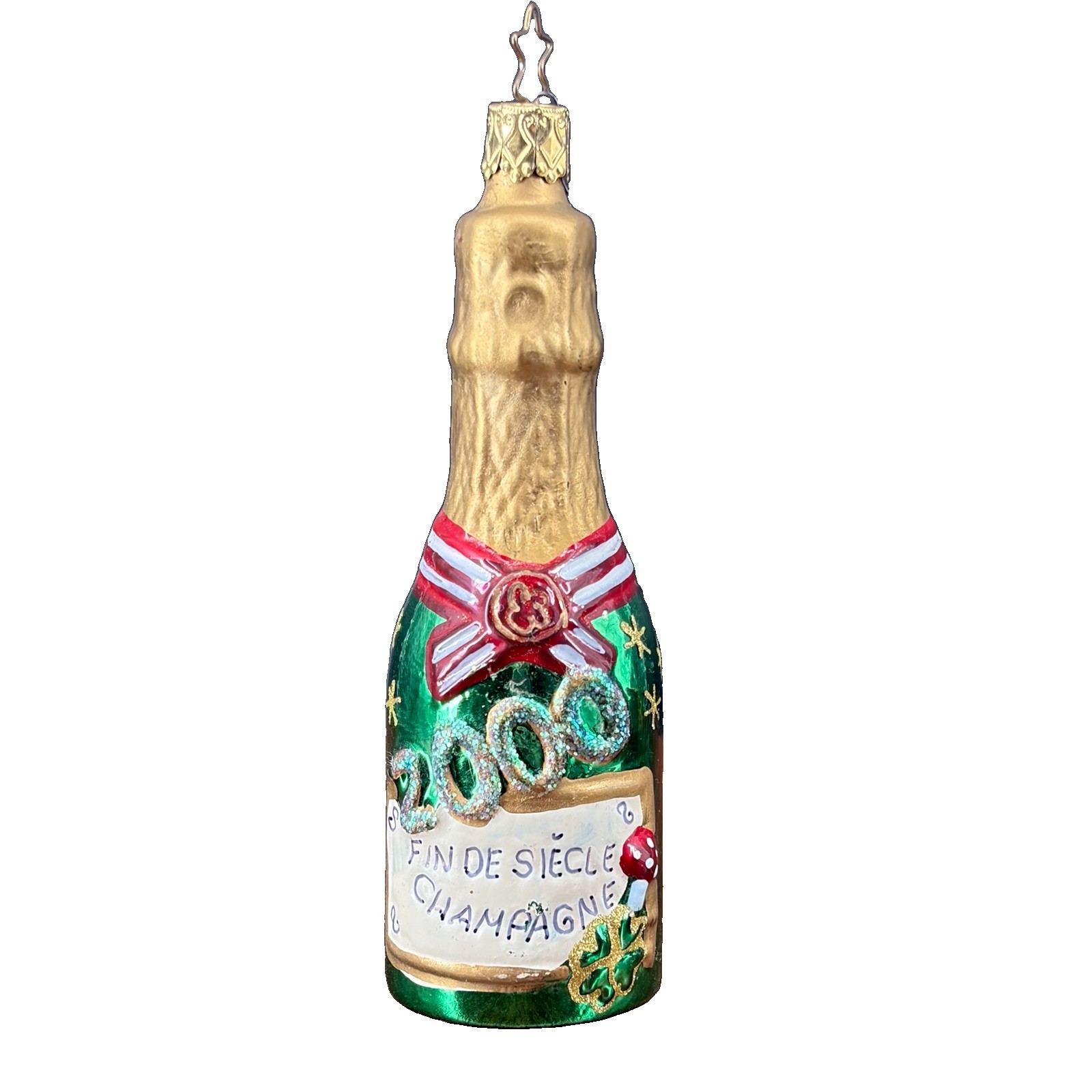 Vintage 2000 Inge Glas Fin de Siecle Champagne Bottle Glass Christmas Ornament
