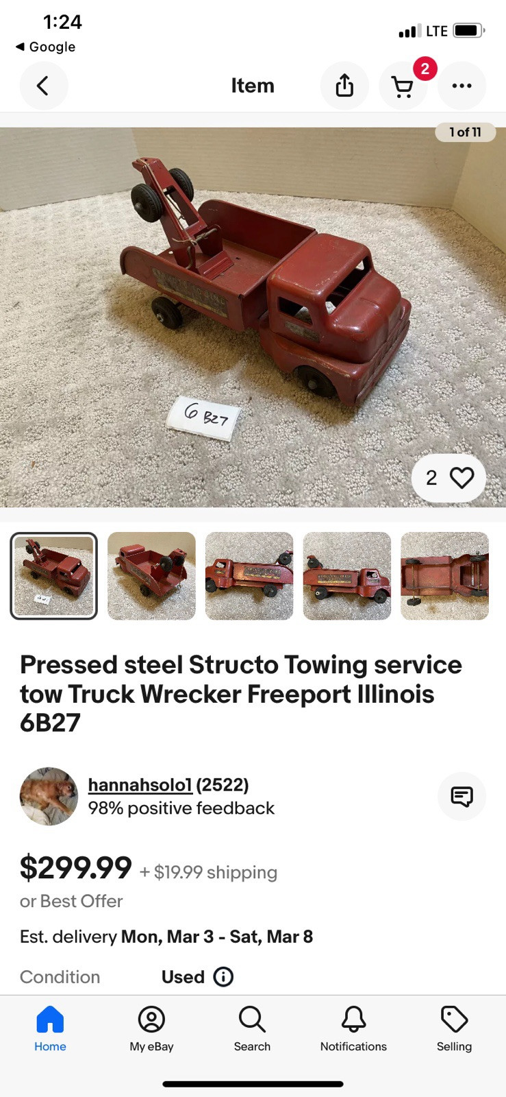 vintage Structo Towing Service truck
