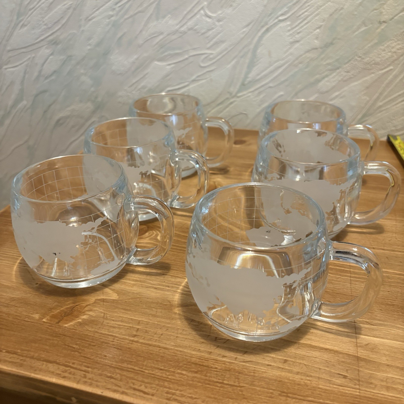 Vintage 70’s Nestle Co. Nescafé World Globe Etched Glass Coffee Mugs - Set of 6 Vintage 70’s Nestle Co. Nescafé World Globe Etched Glass Coffee Mugs - Set of 6