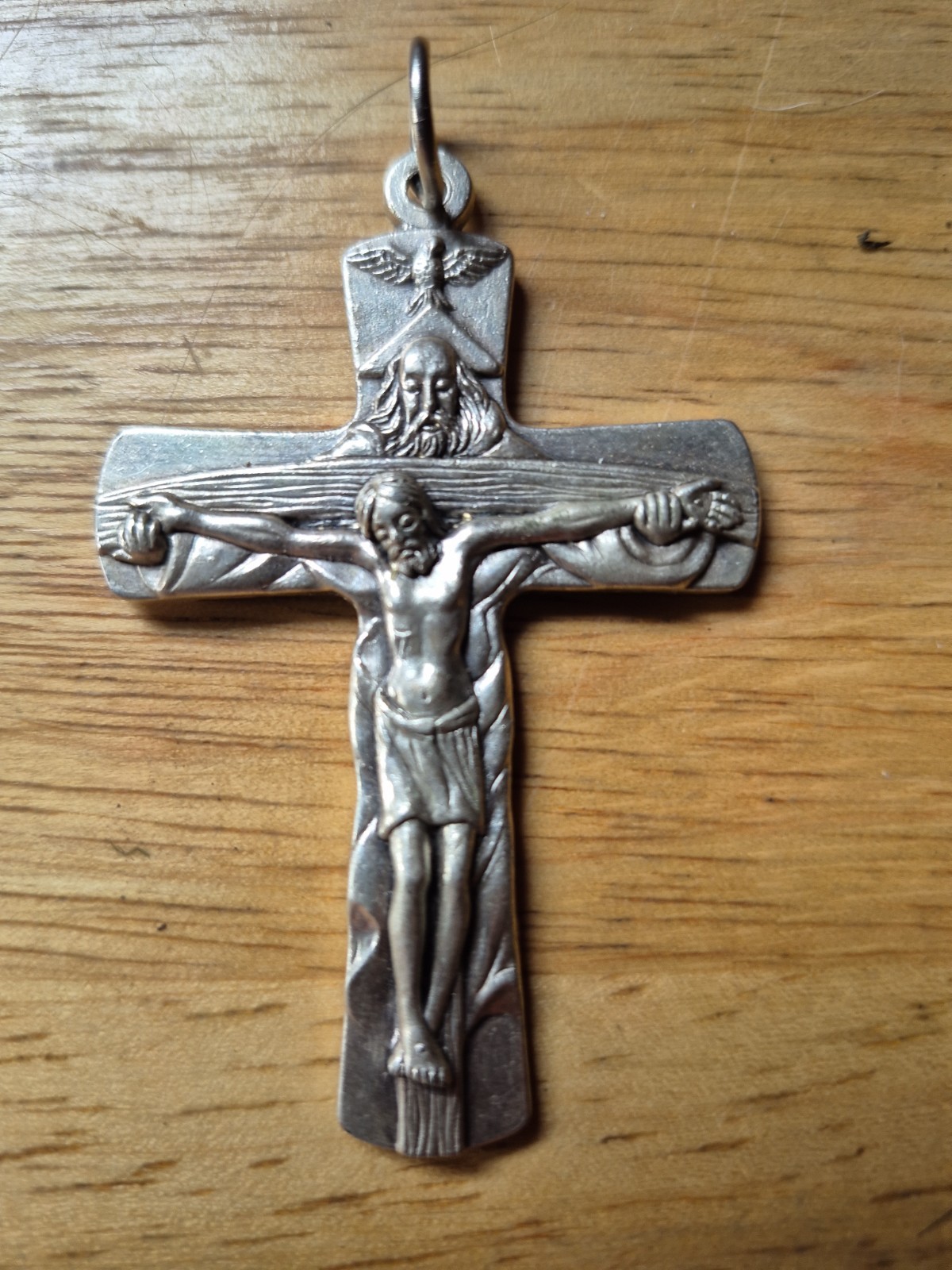 Vintage Italian Made Pewter Jubilaeum A.D. 2000 Cross Crucifix Necklace Charm