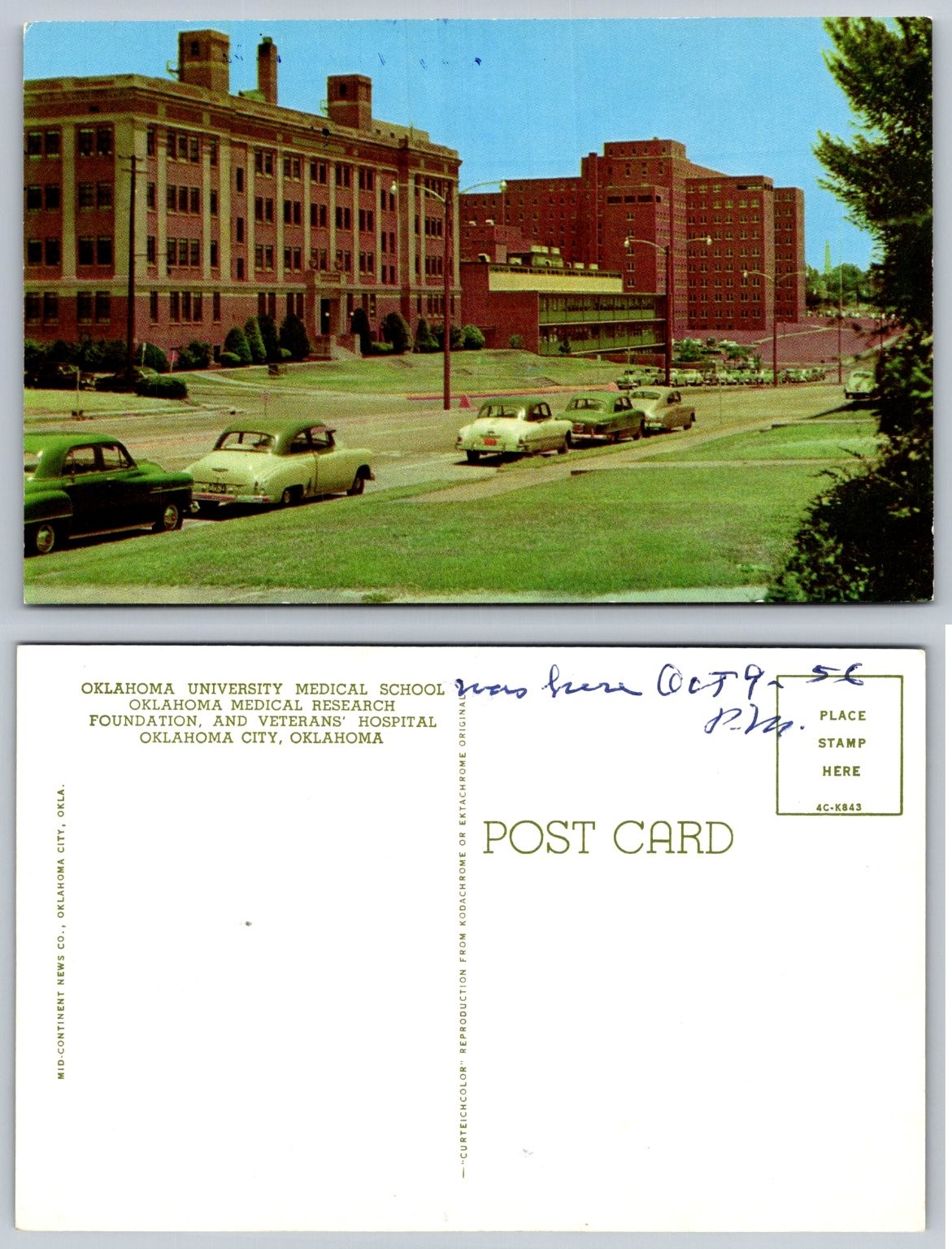 Vintage 1956 Oklahoma City OU Medical School & Veterans Hospital Postcard Vintage 1956 Oklahoma City OU Medical School & Veterans Hospital Postcard