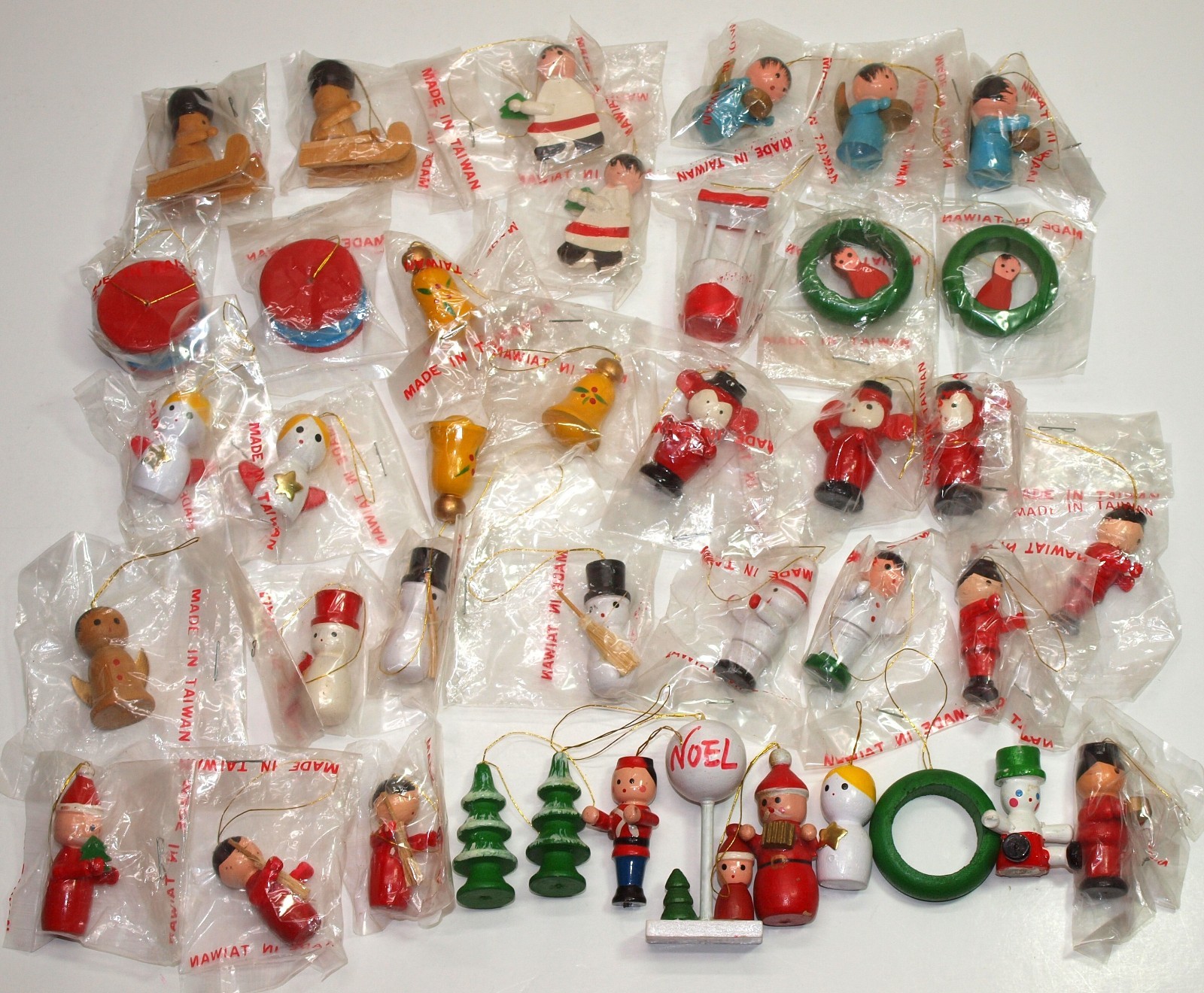 VTG Christmas Lot of 37 Miniature WOODEN Ornaments * Taiwan * Original Packages VTG Christmas Lot of 37 Miniature WOODEN Ornaments * Taiwan * Original Packages