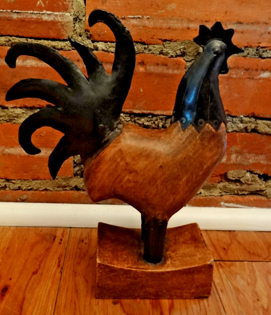 Vintage Wood & Metal Rooster Folk Art Sculpture Rustic Farmhouse 8.75”