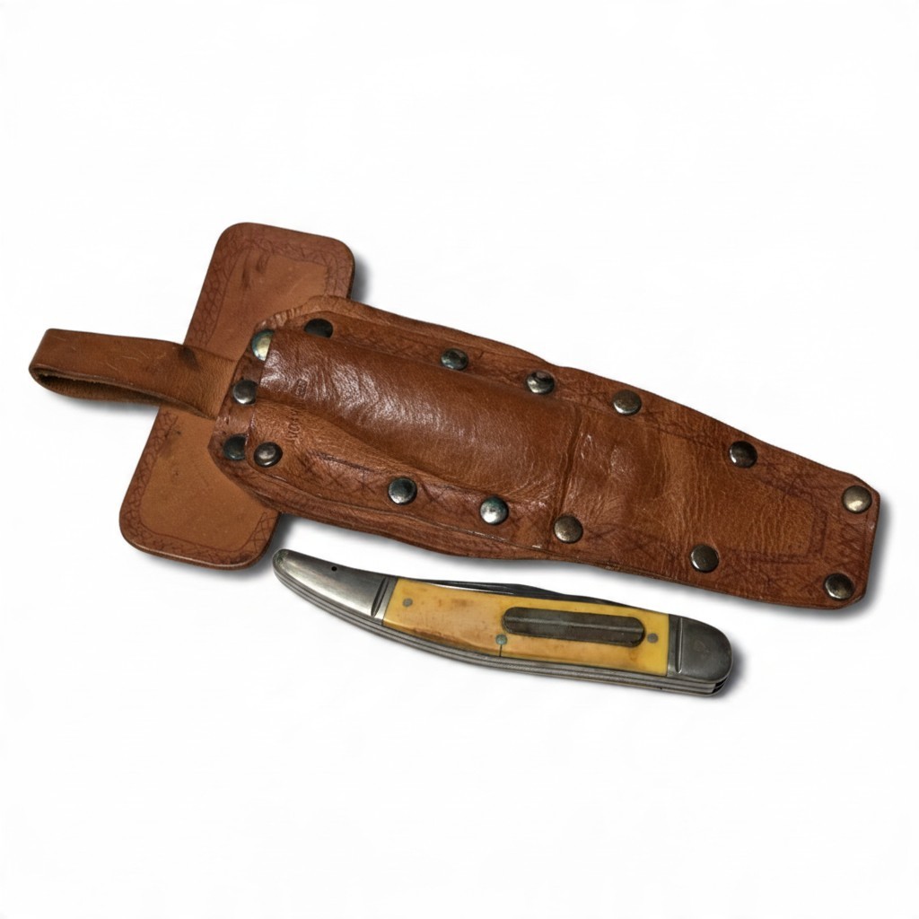 Vtg Western USA S-751 Folding Fish Knife Yellow Composite Bundled W/ Goat Sheath Vtg Western USA S-751 Folding Fish Knife Yellow Composite Bundled W/ Goat Sheath