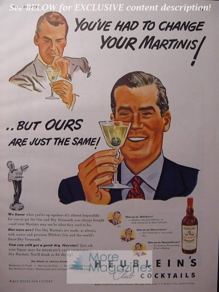 RARE 1943 Esquire Advertisement AD HEUBLEIN's Club COCKTAILS WWII Era RARE 1943 Esquire Advertisement AD HEUBLEIN's Club COCKTAILS WWII Era