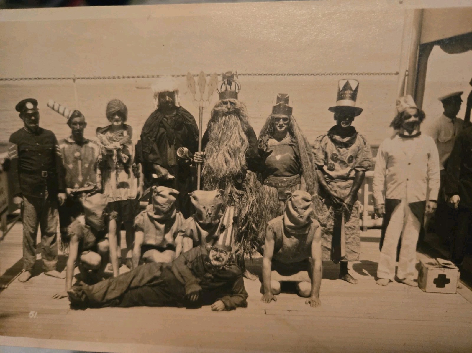 HALLOWEEN PHOTOGRAPH early 1900s - Ghouls Neptune POLICE - 6 1/4 X 4 1/4 Inches