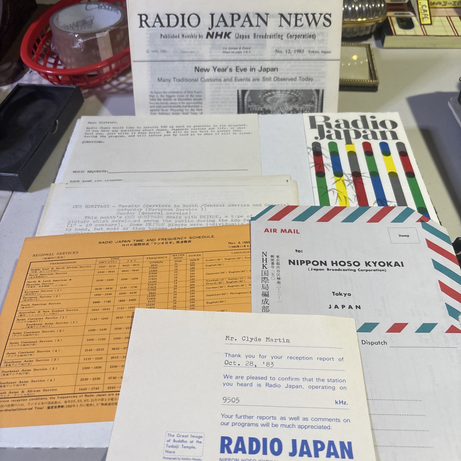 Vintage Radio Japan NHK Lot QSL Card News Bulletin Airmail 1983 Shortwave Radio