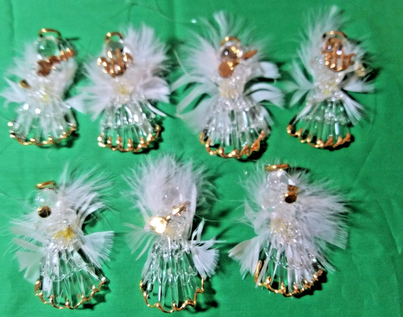 6 Spun Glass Angel Ornaments w/Feathers Musical Ornaments Gold Tone Trim 3\ 6 Spun Glass Angel Ornaments w/Feathers Musical Ornaments Gold Tone Trim 3\