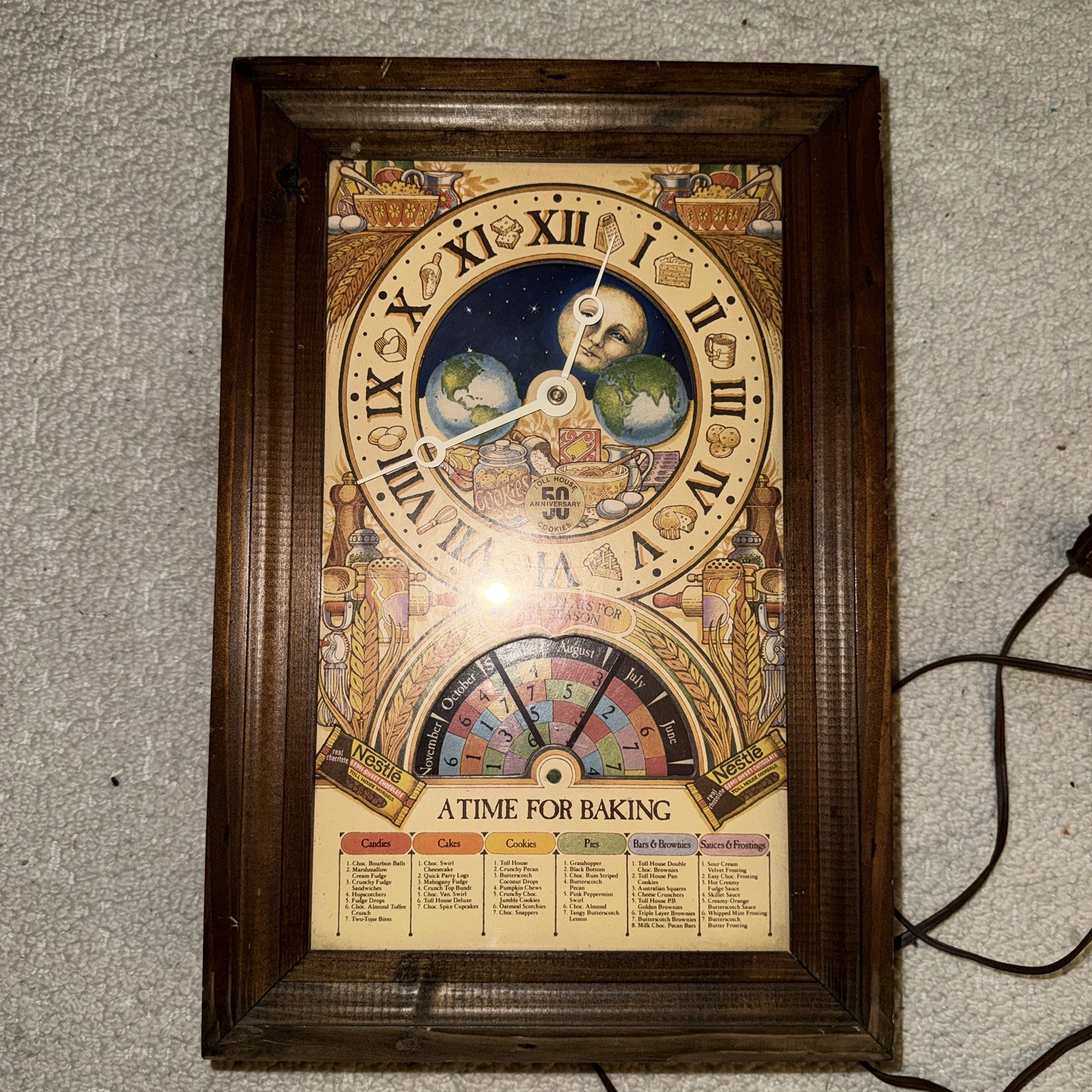 Vintage 1979 Nestle A Time for Baking Clock Toll House Moon Calendar - 