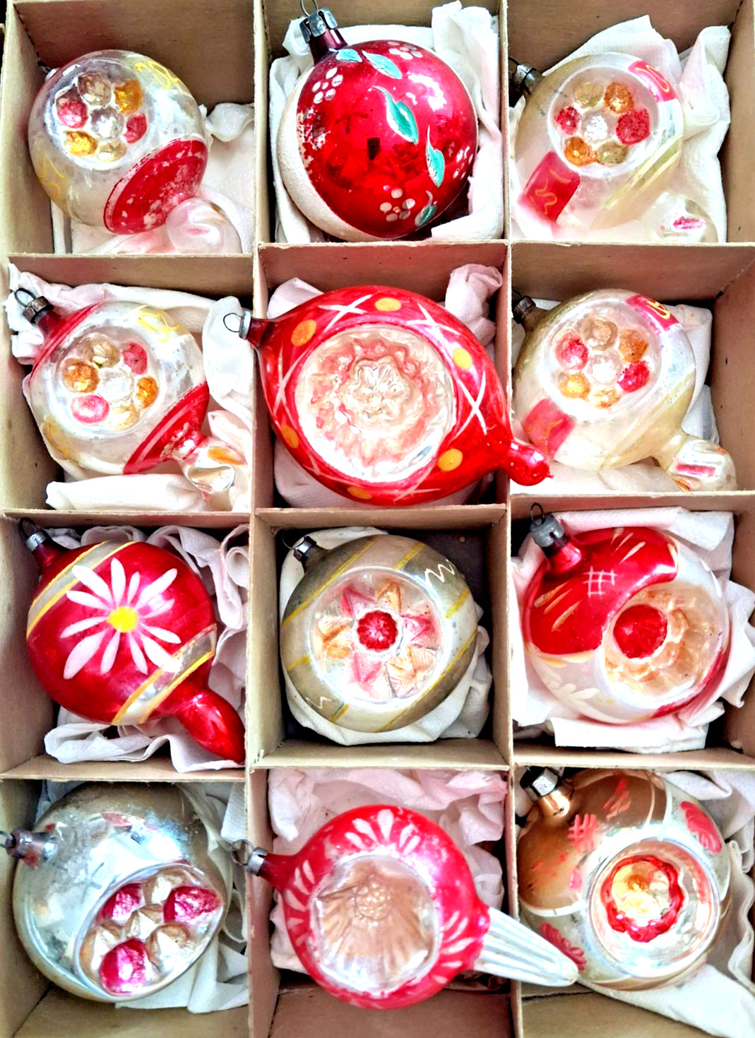 Lot Antique VTG Blown Glass Dbl Indent FLUTED DROP Xmas Ornaments Germany