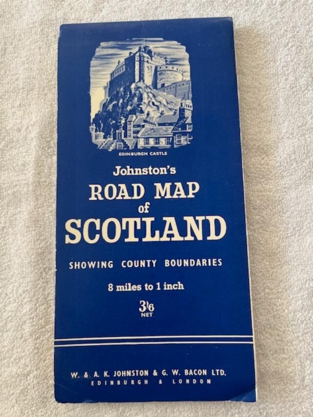 1961 Johnston\'s Road Map of Scotland Edinburgh Castle Picture Blue Nice 1961 Johnston\'s Road Map of Scotland Edinburgh Castle Picture Blue Nice
