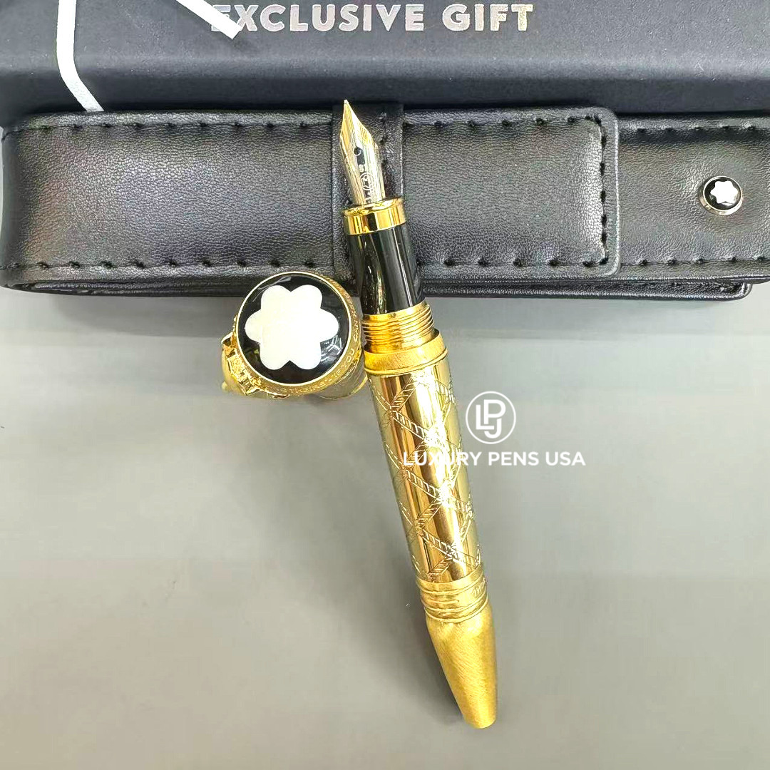 MONTBLANC Gold Engraved Fountain Pen Black Gold Nib Luxury Rare VIP MONTBLANC Gold Engraved Fountain Pen Black Gold Nib Luxury Rare VIP