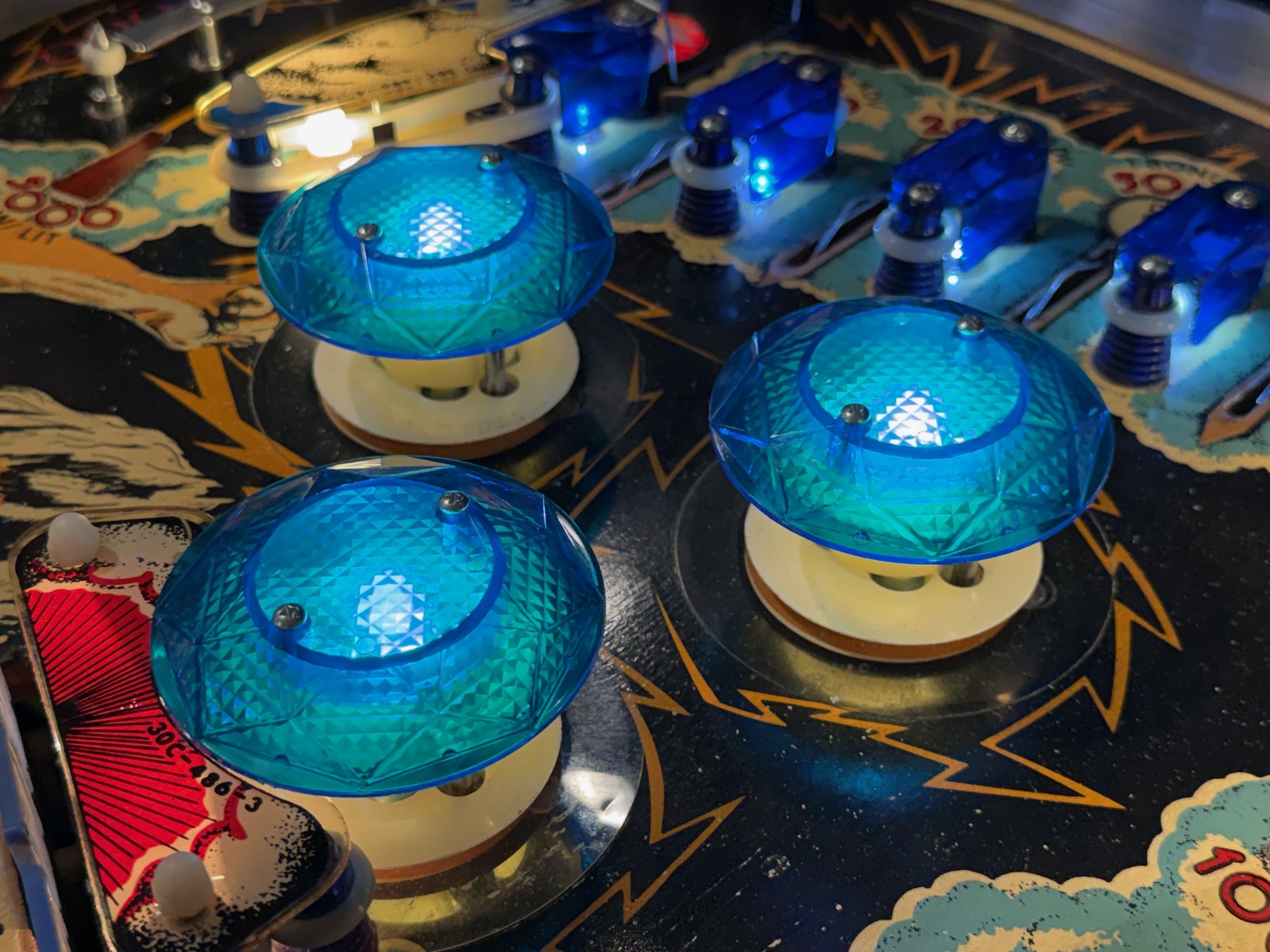 Williams Flash Pinball Machine Playfield Blue Jeweled Pop Bumper Cap MOD KIT