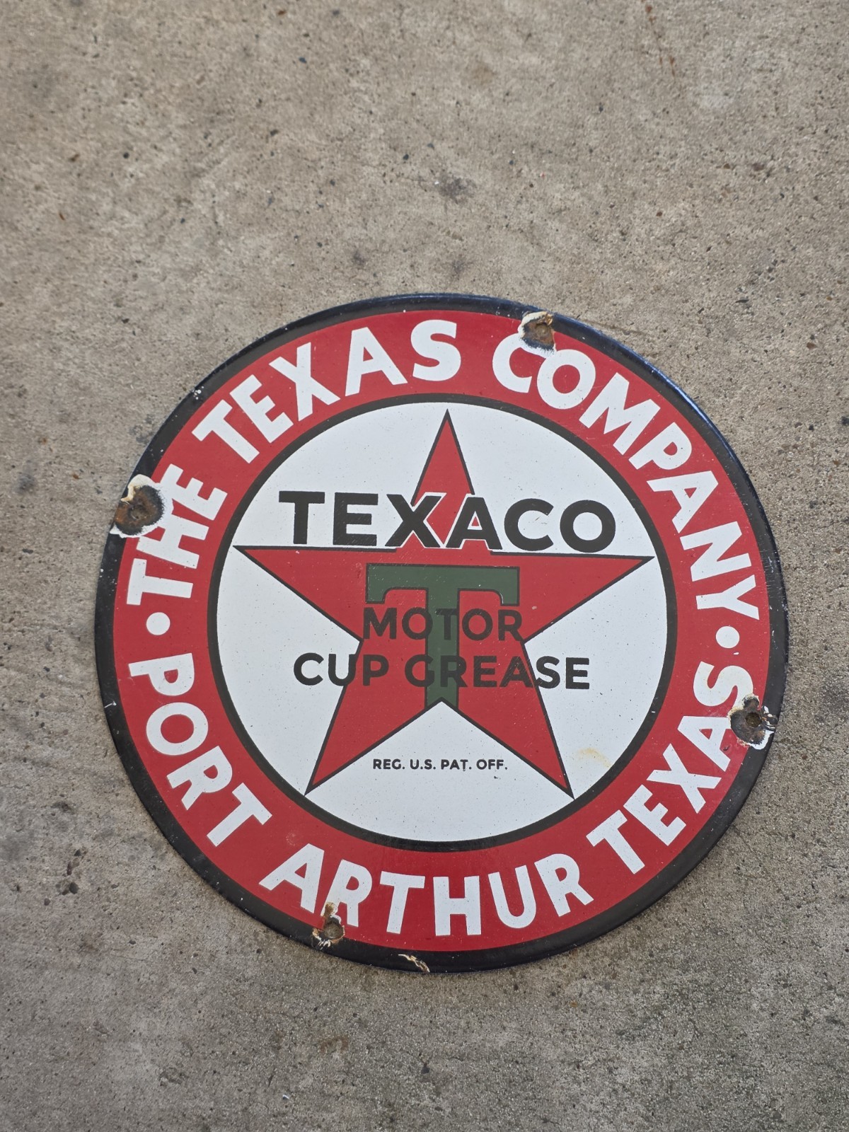 VINTAGE TEXACO MOTOR CUP GREASE PORCELAIN SIGN PORT ARTHUR TEXAS SIGN 12 VINTAGE TEXACO MOTOR CUP GREASE PORCELAIN SIGN PORT ARTHUR TEXAS SIGN 12