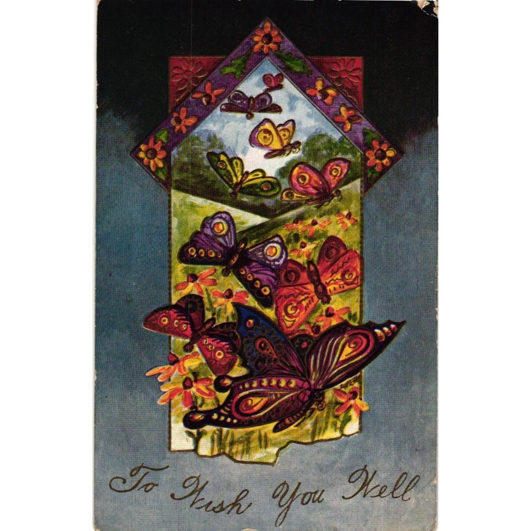 Antique 1919 Embossed Butterfly Postcard To Wish You Well Bremerton WA Postmark
