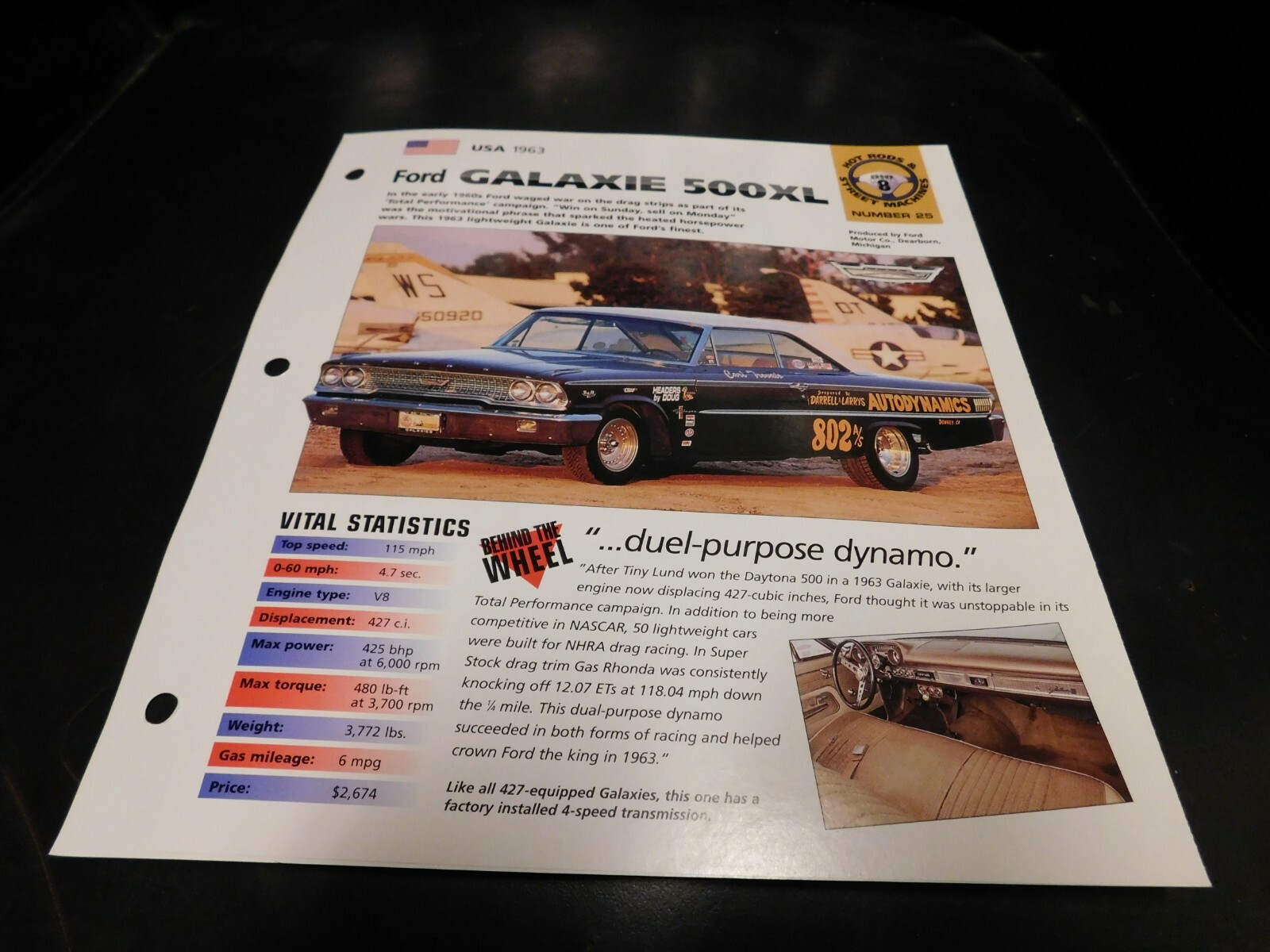1963 Ford Galaxie 500XL Spec Sheet Brochure Photo Poster Darrell & Larry\'s Auto