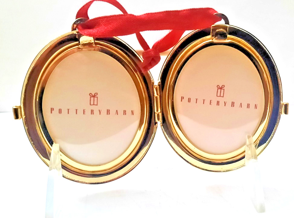 VTG 2005 Pottery Barn Christmas Ornament Gold Finish Locket Photo Frame Annual