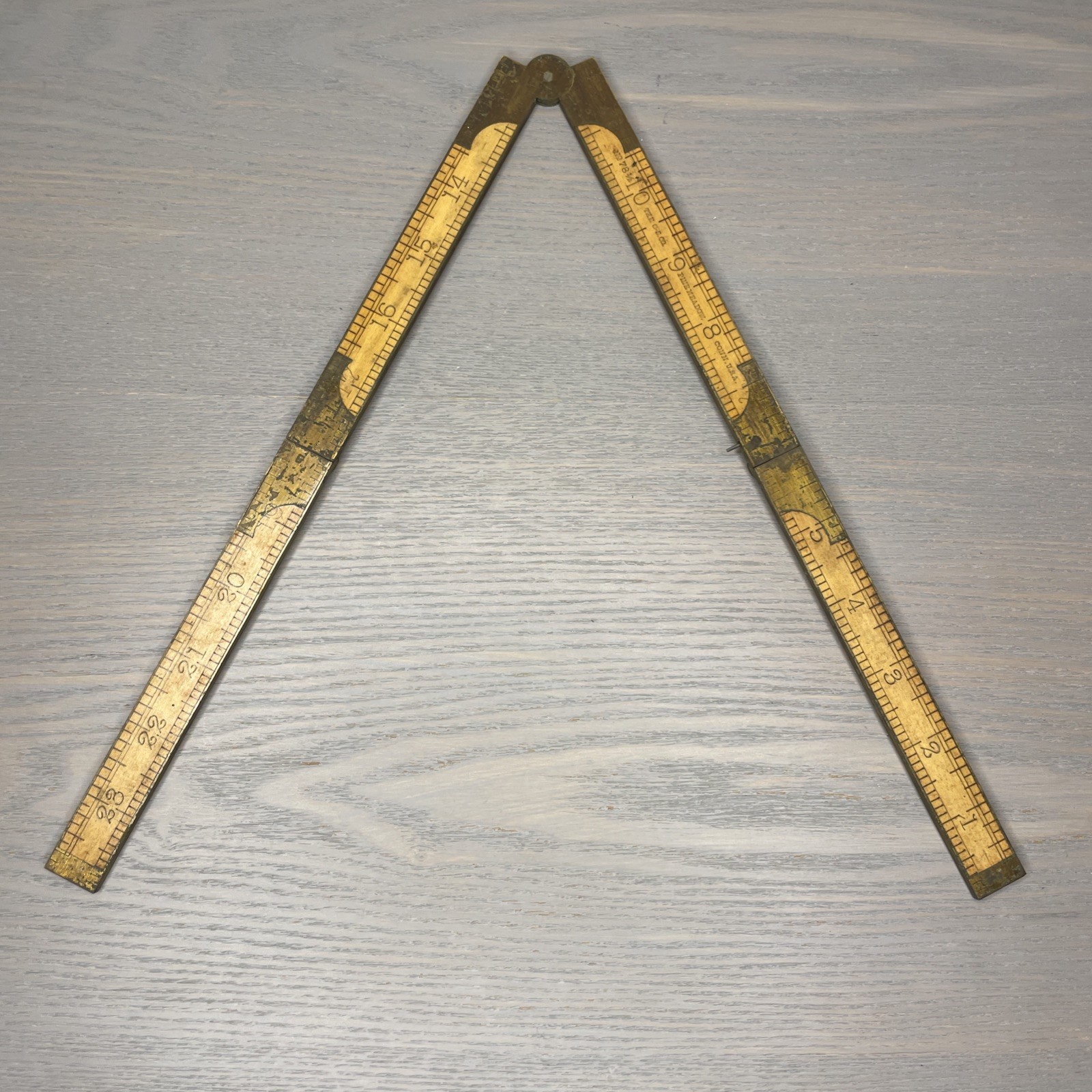 The C.S. Co. NO. 79 1/2 Vintage Boxwood & Brass 24” Folding Woodworkers Ruler