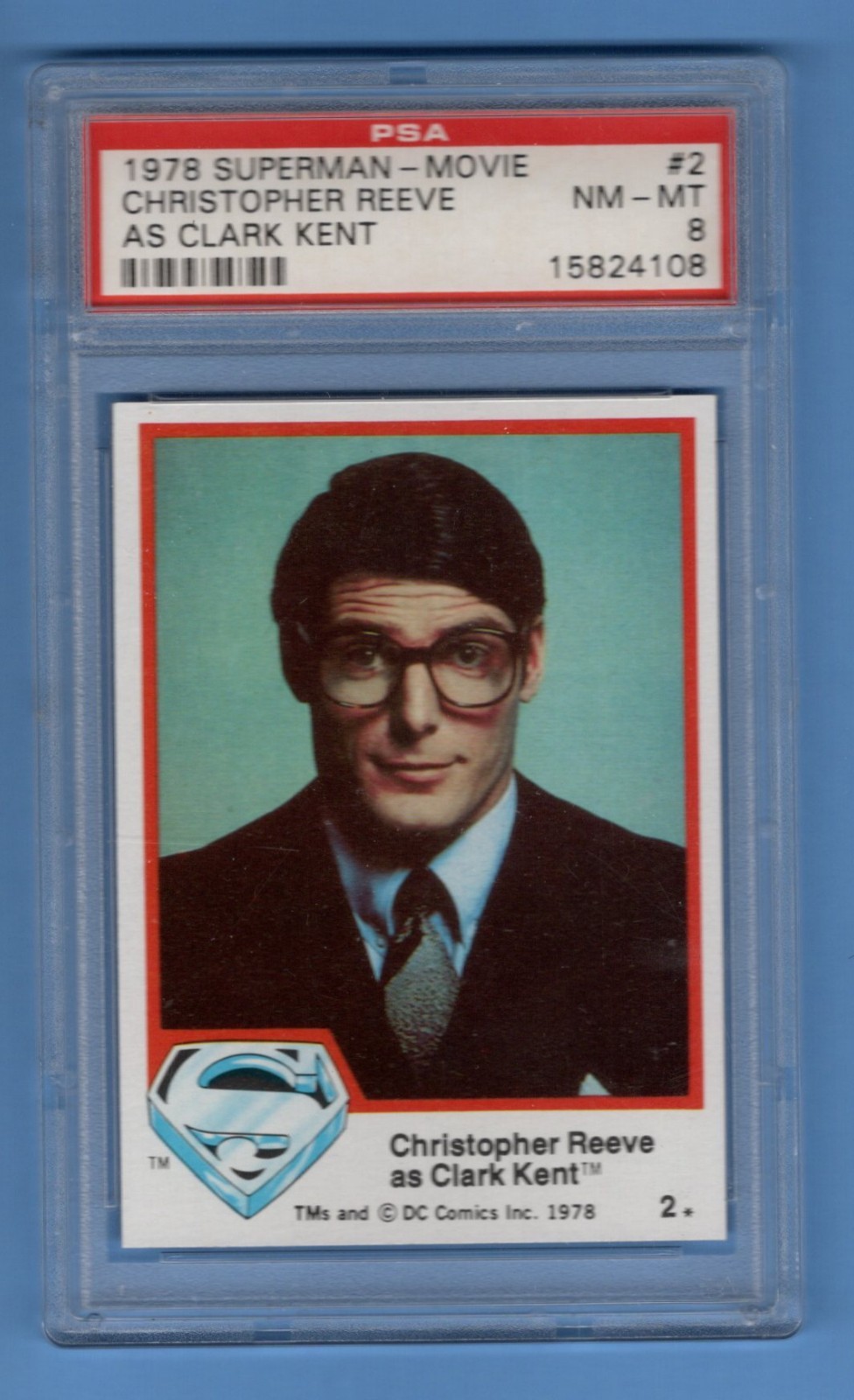 1978 TOPPS Superman The Movie #2 Christopher Reeve as Clark Kent PSA 8 LOW POP