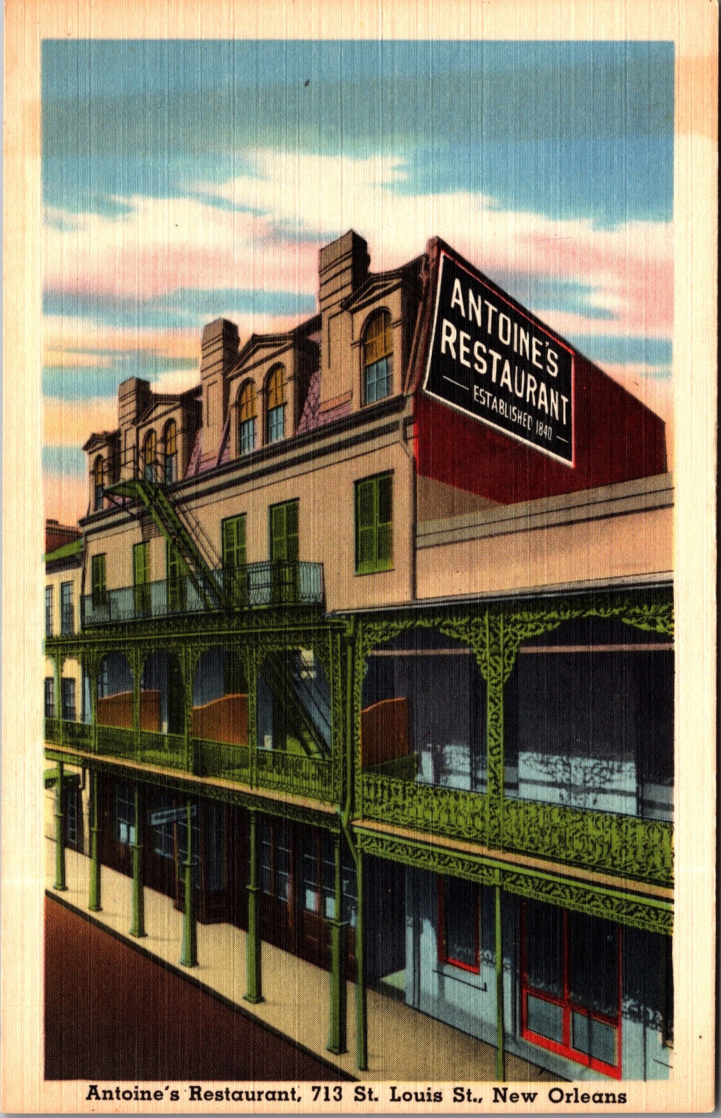 Antoine\'s Restaurant 713 St. Louis St. New Orleans LA Linen Postcard Unused