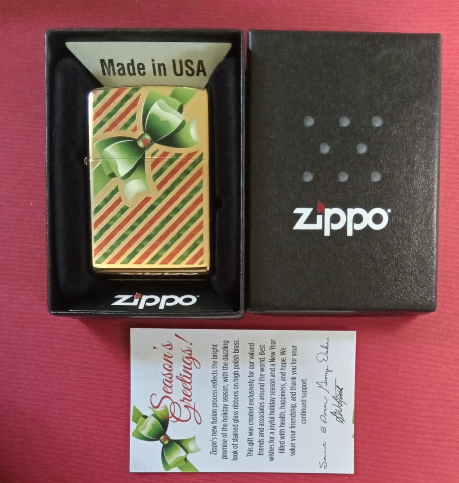 Zippo Lighter Season's Greetings Stained Glass Ribbons 2015 Associates Zippo Lighter Season's Greetings Stained Glass Ribbons 2015 Associates