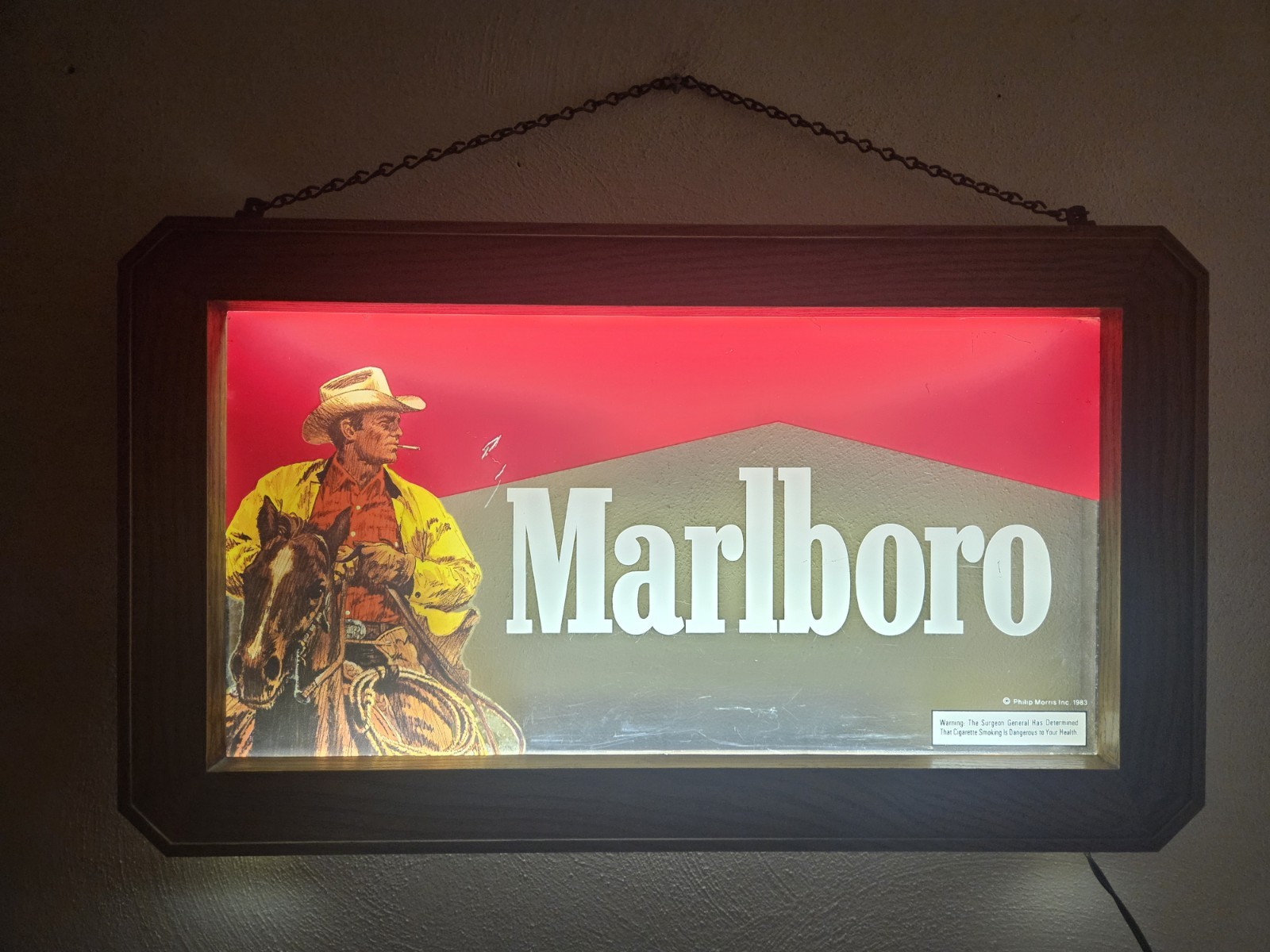 Vintage 1983 Marlboro Man On Horse Lighted Sign Works 26.5”X 15.75” Very Cool Vintage 1983 Marlboro Man On Horse Lighted Sign Works 26.5”X 15.75” Very Cool