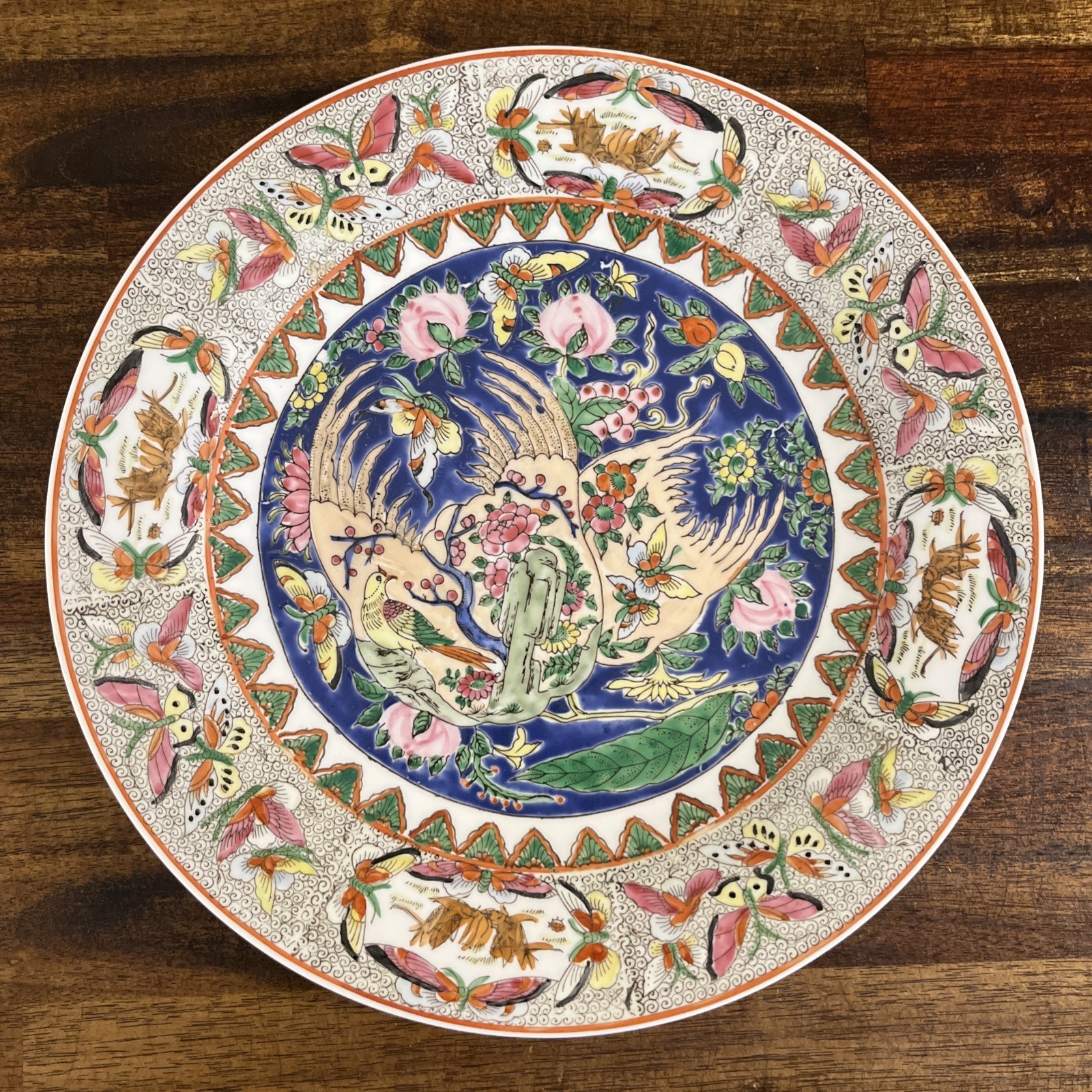 VTG Chinese Porcelain Hand Painted Rose Medallion Plate Butterflies Birds 10.5” VTG Chinese Porcelain Hand Painted Rose Medallion Plate Butterflies Birds 10.5”