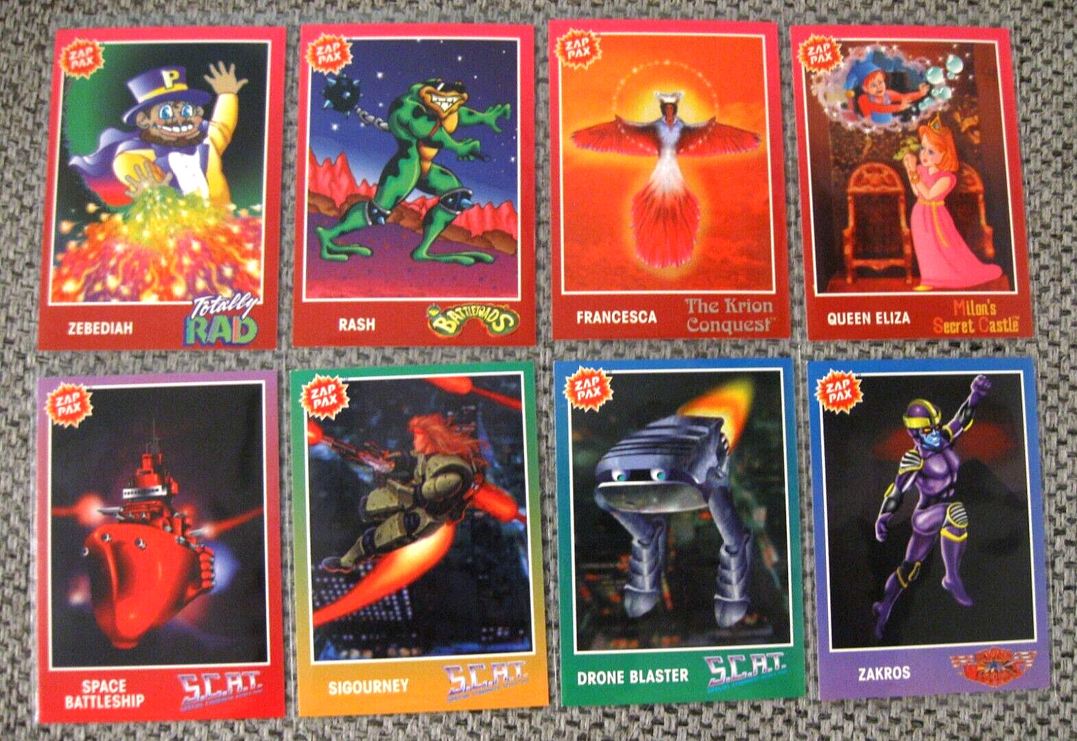 1992 CARDZ ZAP PAX 8-CARD LOT Zebediah/Rash/Francesca/Queen Eliza/Battleship...
