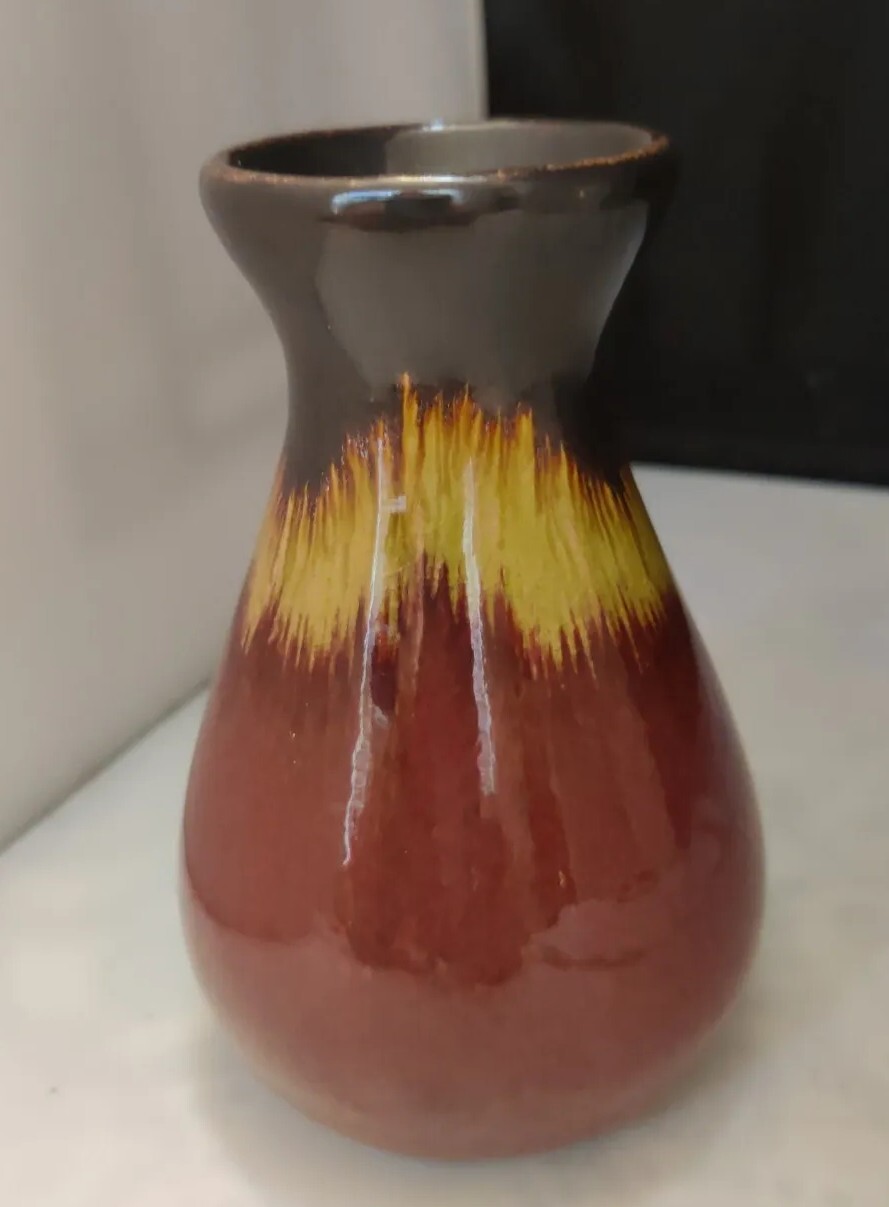 Drip Glaze Art Pottery Bud Vase Brown Yellow H5