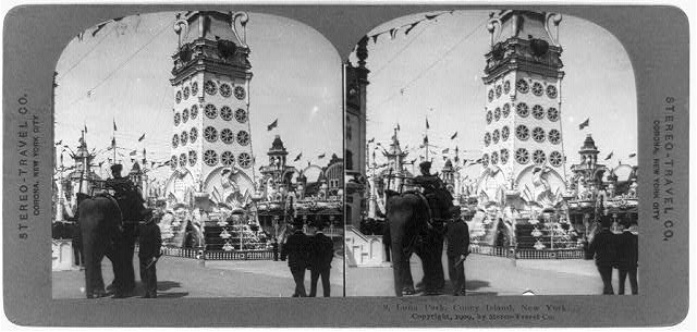 Luna Park Coney Island New York NY c1909 Elephant Amusement Park Stereograph