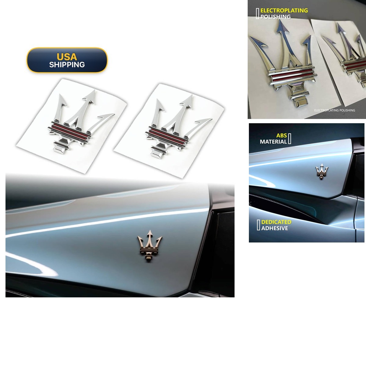 ARKOSKNIGHT 2PC Trident Emblem Stickers 3D Badge for Maserati Qvattroporte ARKOSKNIGHT 2PC Trident Emblem Stickers 3D Badge for Maserati Qvattroporte