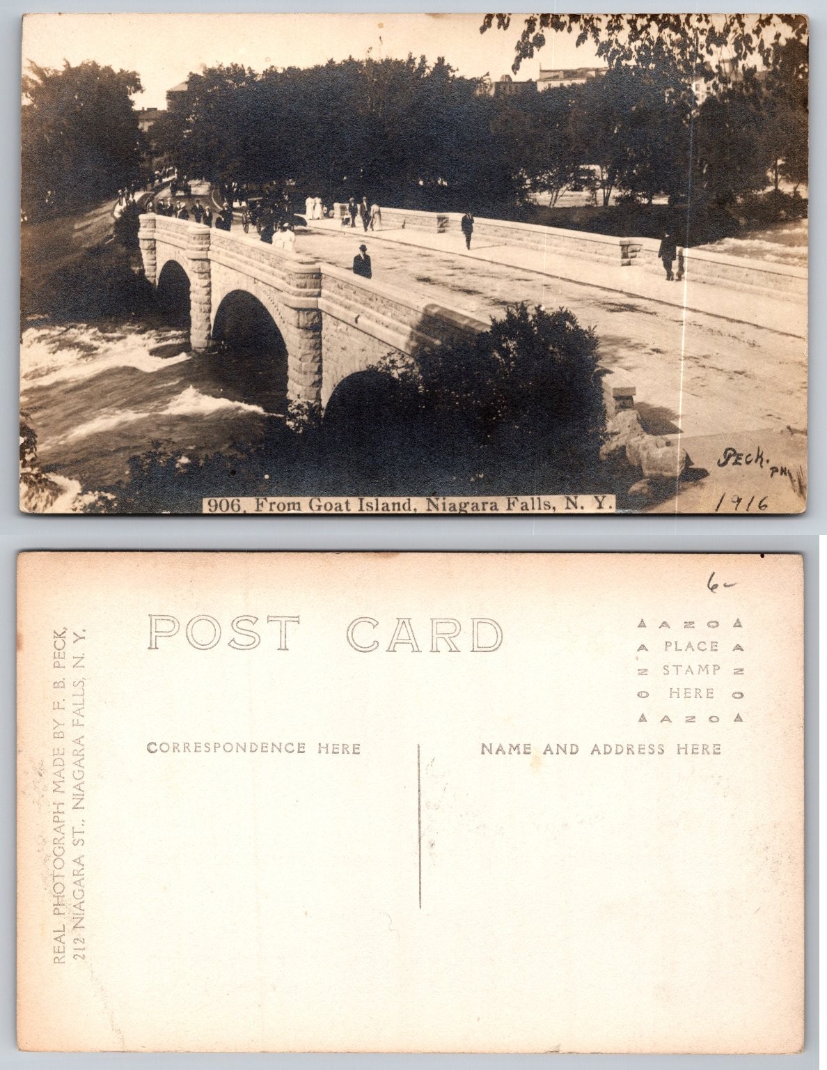 RPPC Goat Island Bridge Niagara Falls NY 1916 F.B. Peck Real Photo Postcard