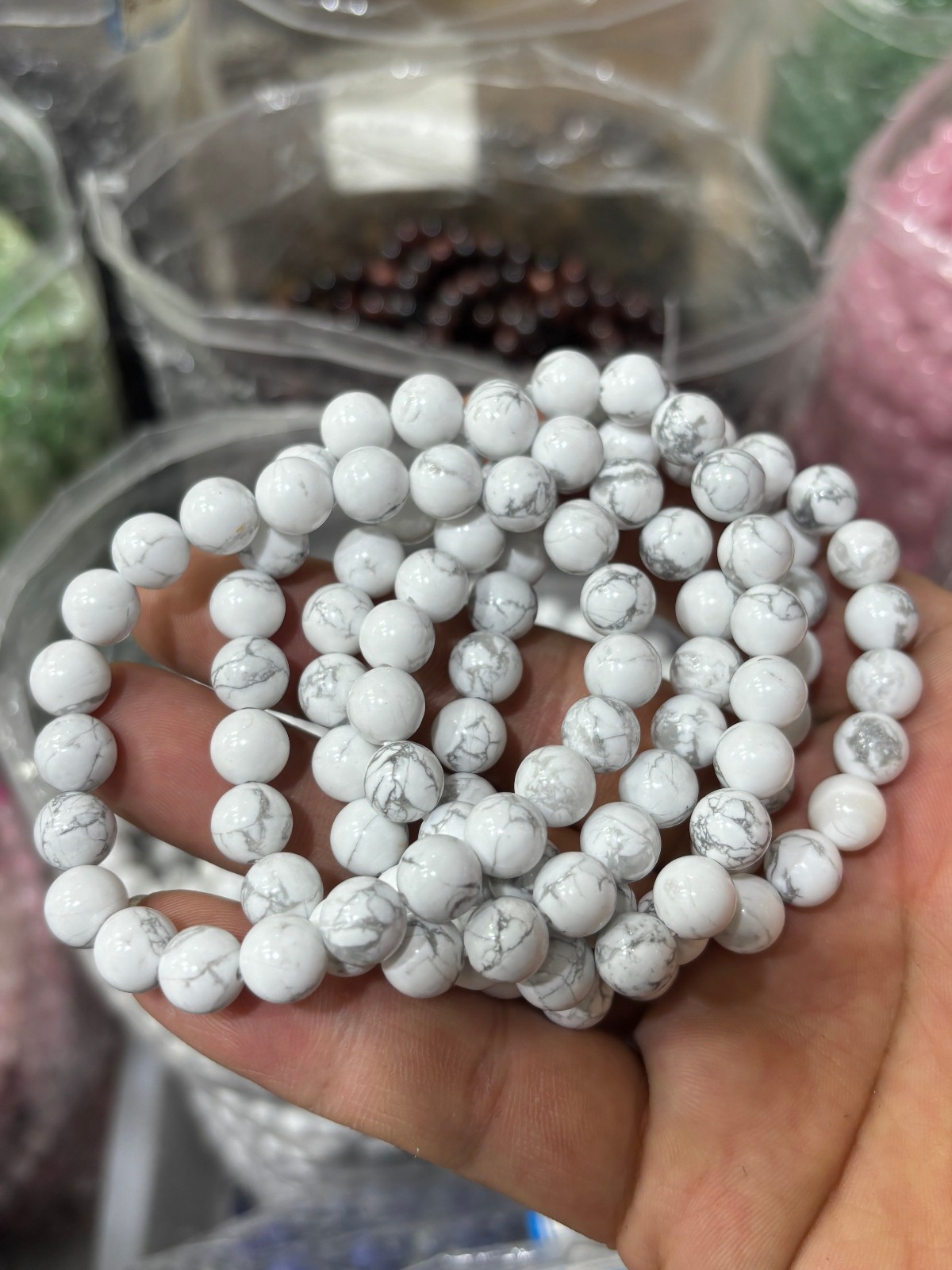 5Pcs Natural White Howlite Turquoise bracelets Crystal ball sphere polished 8mm 5Pcs Natural White Howlite Turquoise bracelets Crystal ball sphere polished 8mm