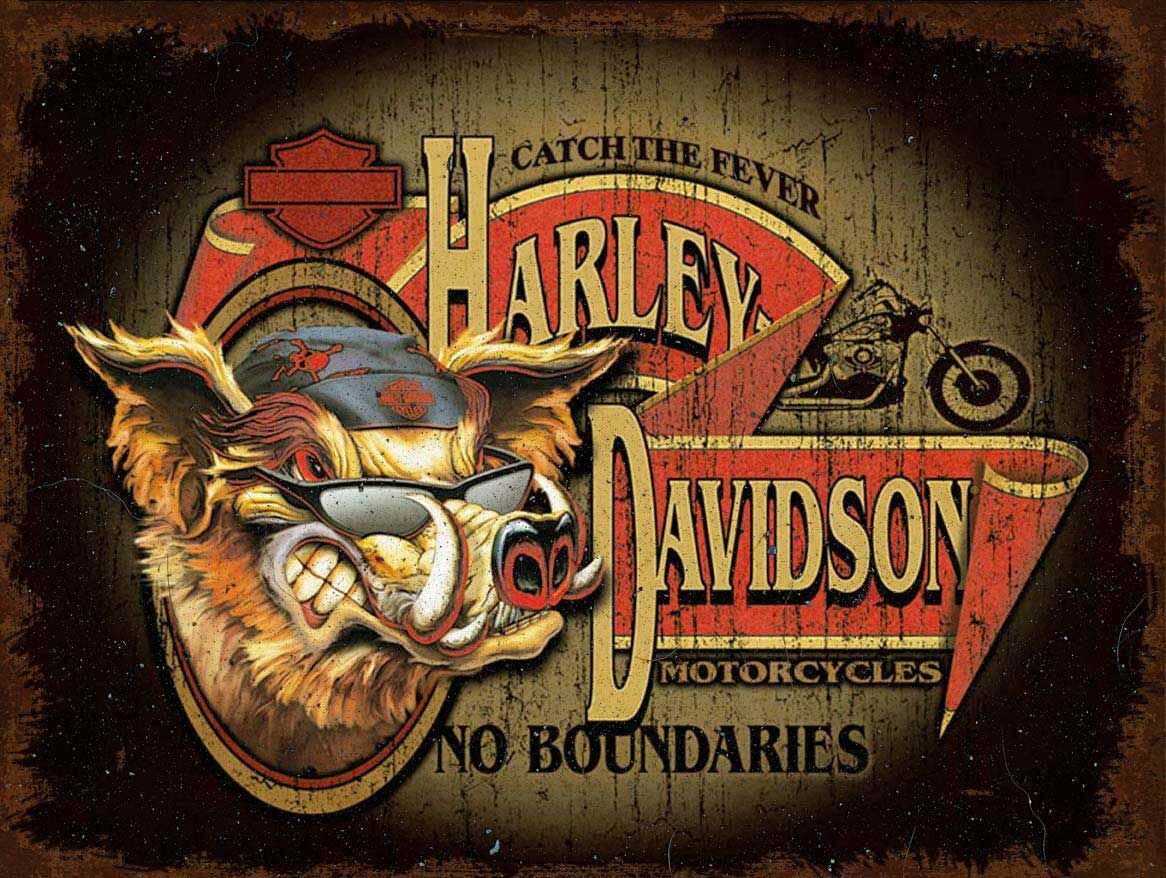 HARLEY DAVIDSON WILD HOG FEVER NO BOUNDARIES HEAVY DUTY USA MADE METAL ADV SIGN HARLEY DAVIDSON WILD HOG FEVER NO BOUNDARIES HEAVY DUTY USA MADE METAL ADV SIGN