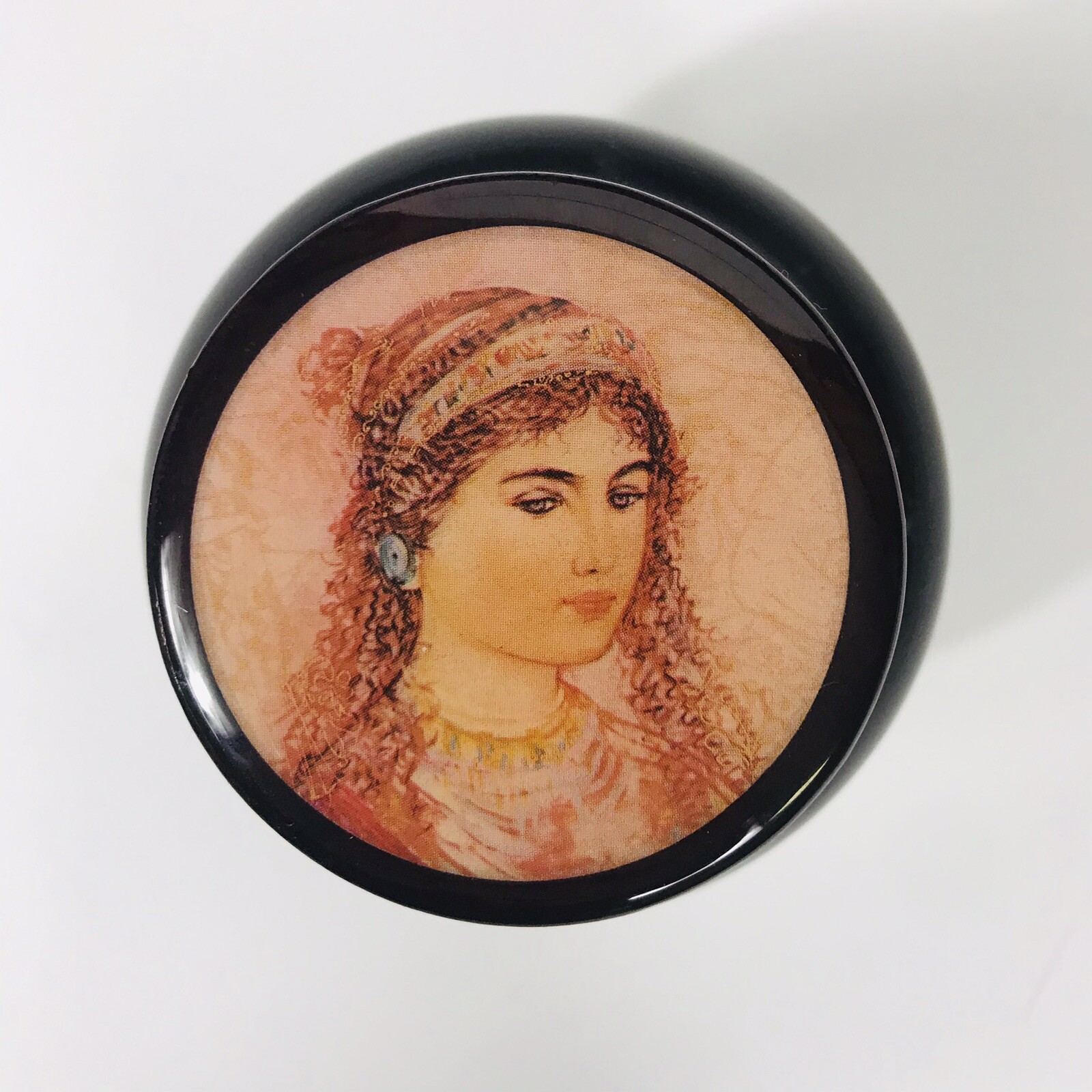 Vintage Edna Hibel Wood Urn Box Trinket/Vanity/Jewelry Signed Woman 3” Dark