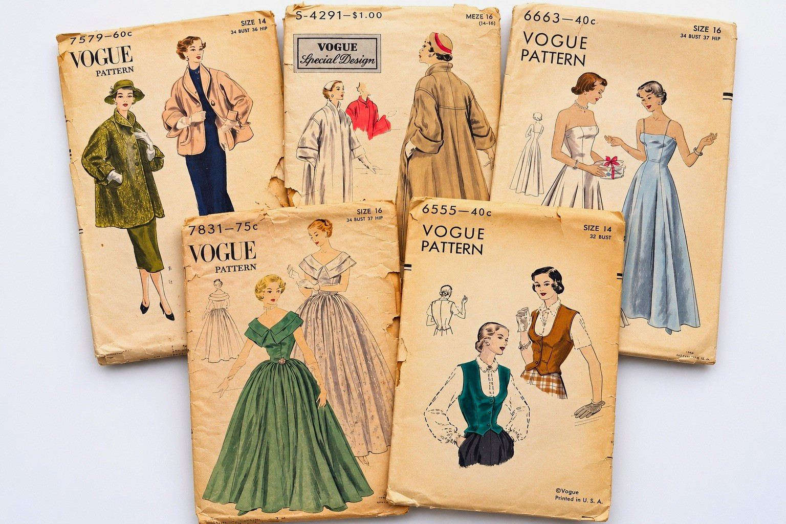 Vintage Vogue Sewing Patterns Lot of 5 1950s Dresses Coats Special Design