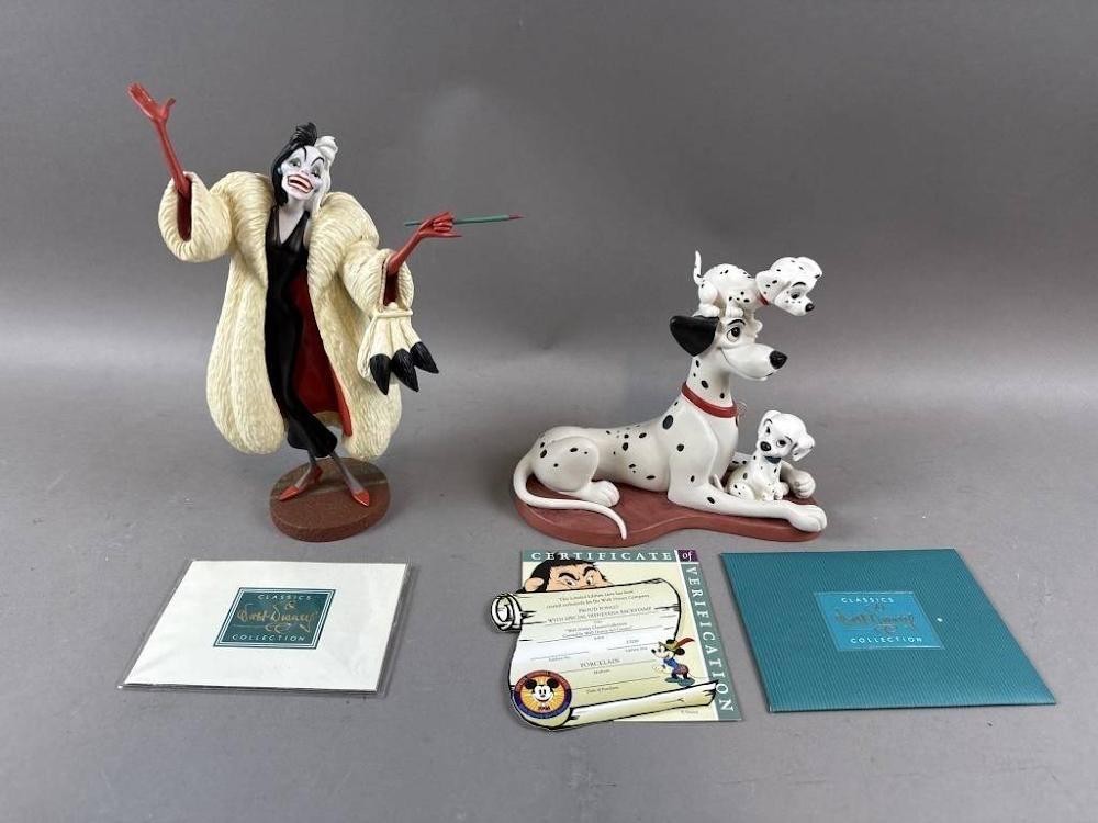 WDCC 101 Dalmatians Cruella De Vil & Proud Pongo Figurine Lot with COA Disneyana WDCC 101 Dalmatians Cruella De Vil & Proud Pongo Figurine Lot with COA Disneyana