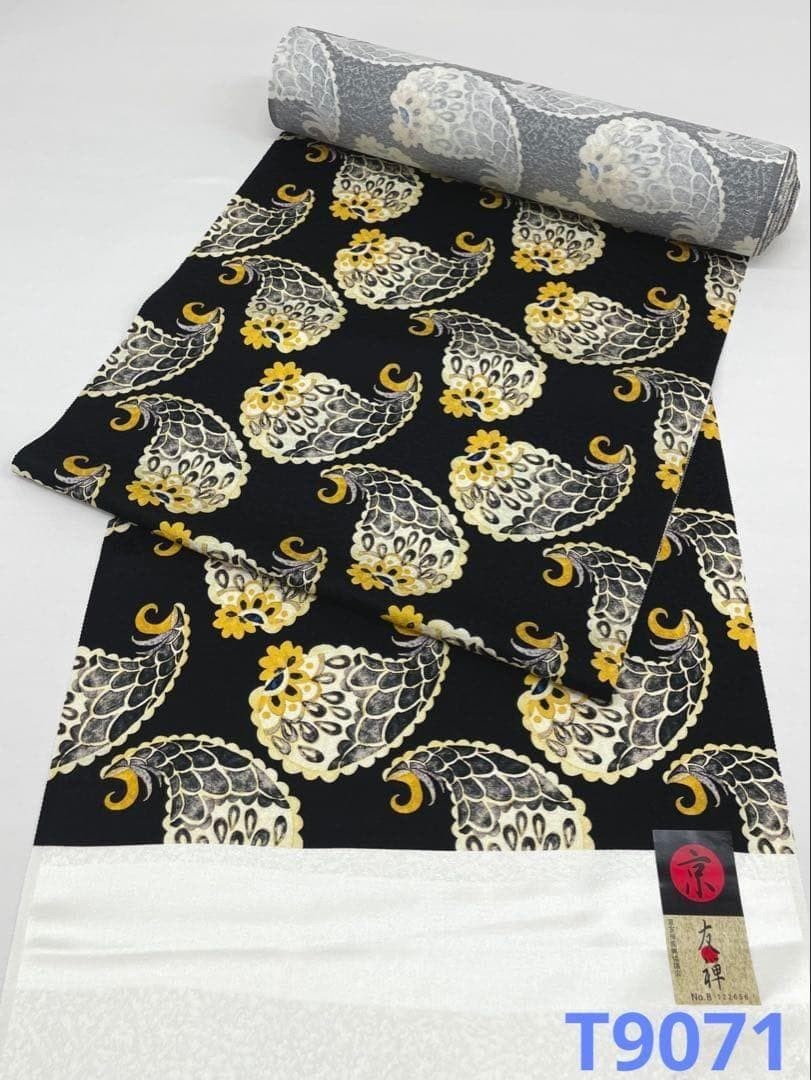 Komon Kyo-Yuzen Silk Fabric 1300cm Black Patterned Textile T9071 Komon Kyo-Yuzen Silk Fabric 1300cm Black Patterned Textile T9071