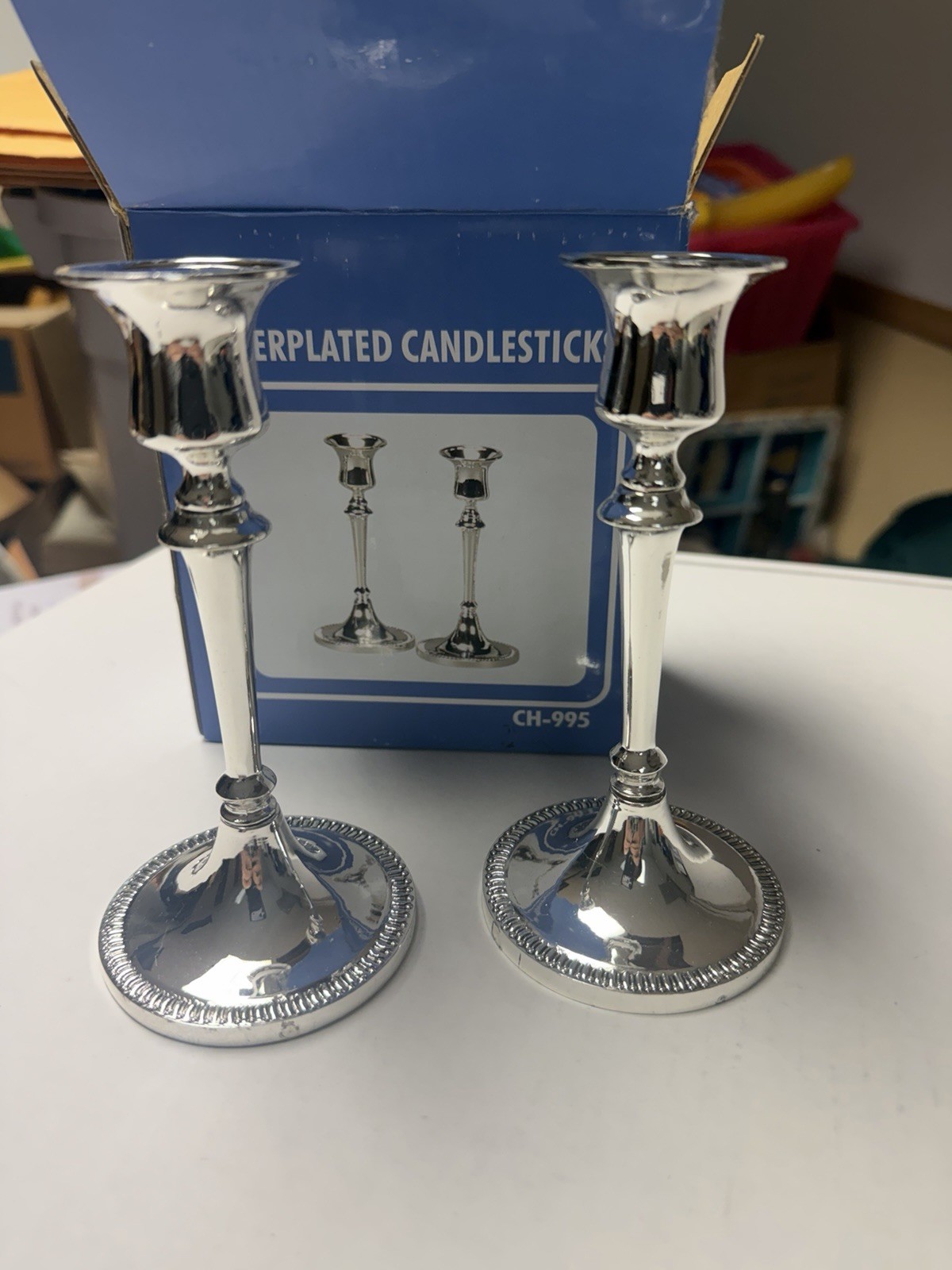 Silverplated Shabbat Candleholders Approx 6”