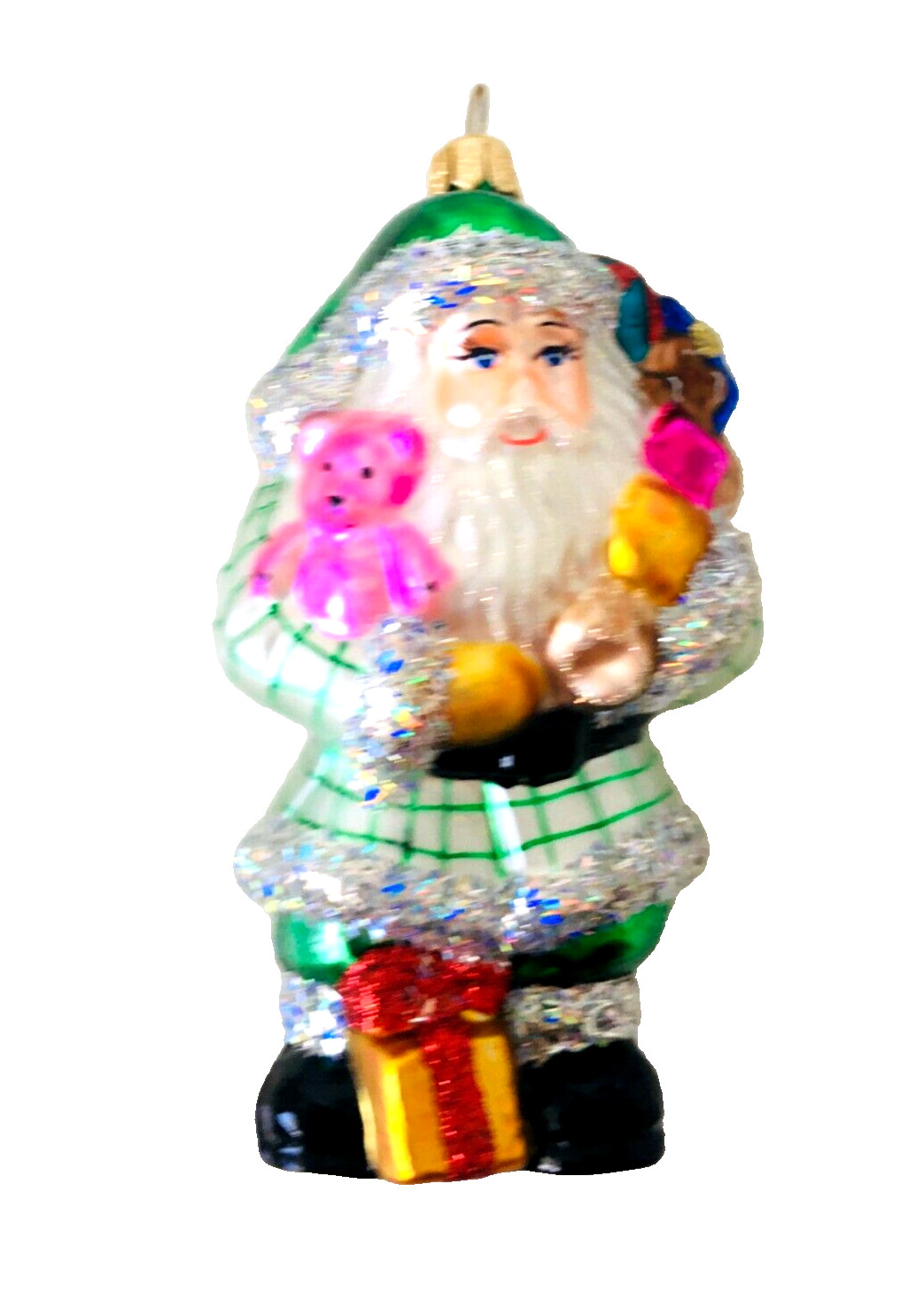 ✨NEW Authentic Christopher Radko SANTA w GIFTS Green Big Handmade Glass Ornament