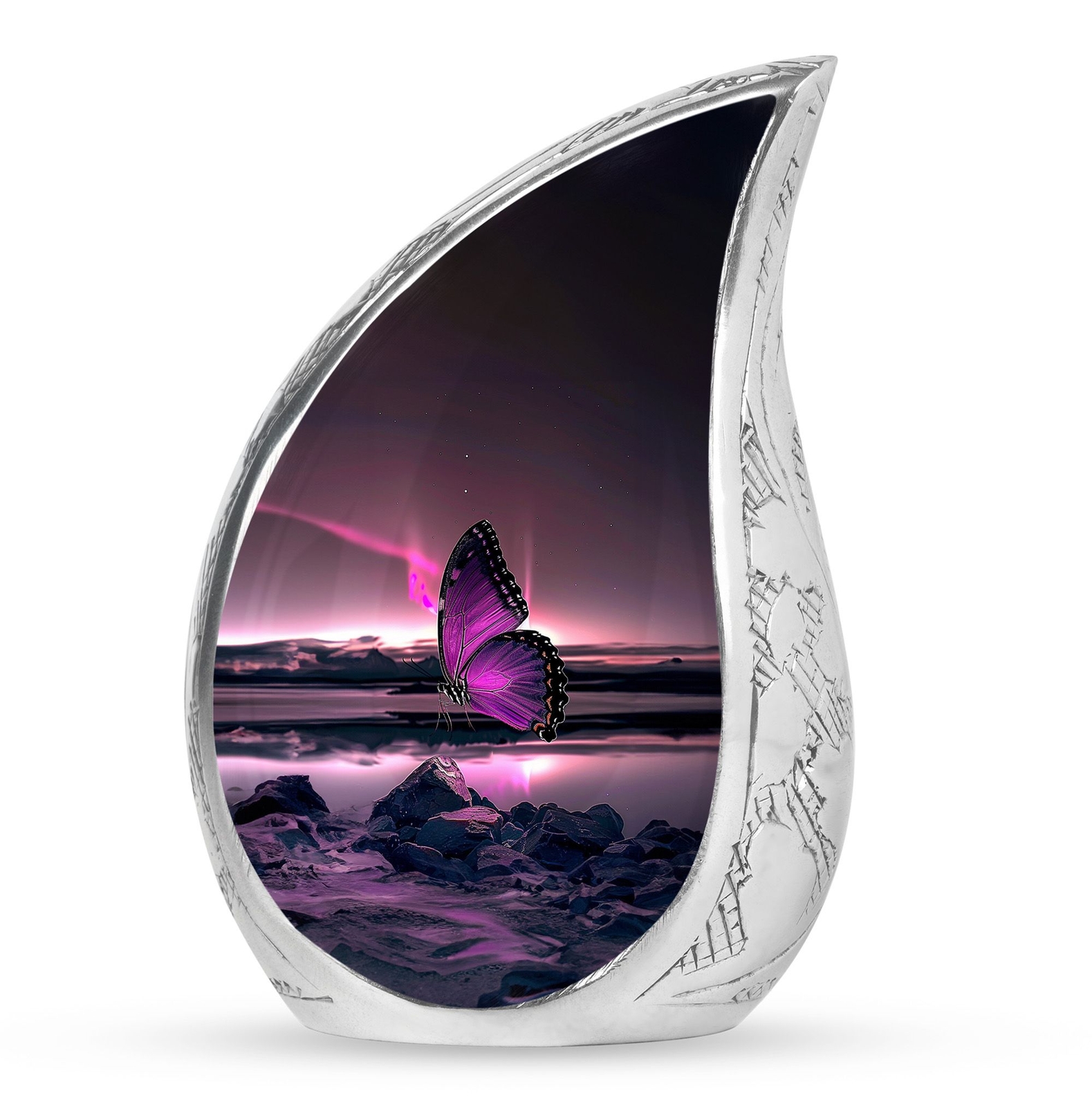 Purple Butterfly Mini Urn - Tear Drop Urn For Ashes - Cremation Urn For Burial