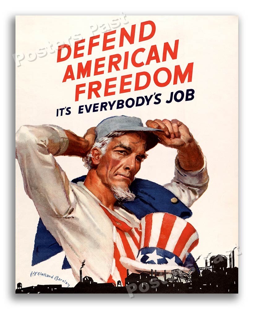 “Defend American Freedom” 1944 Vintage Style World War 2 Poster - 24x30