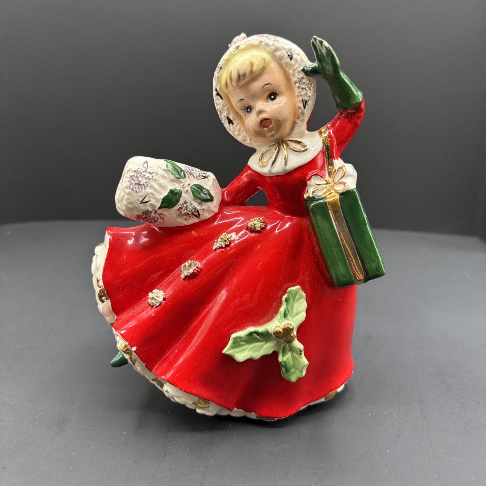 Vtg RELPO Ceramic Figurine CHRISTMAS Girl 7 Vtg RELPO Ceramic Figurine CHRISTMAS Girl 7