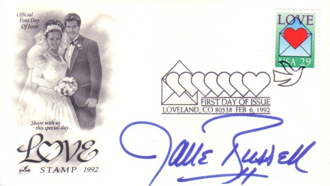 Jane Russell autograph signed LOVE 1992 First Day Cover FDC cachet cover JSA COA