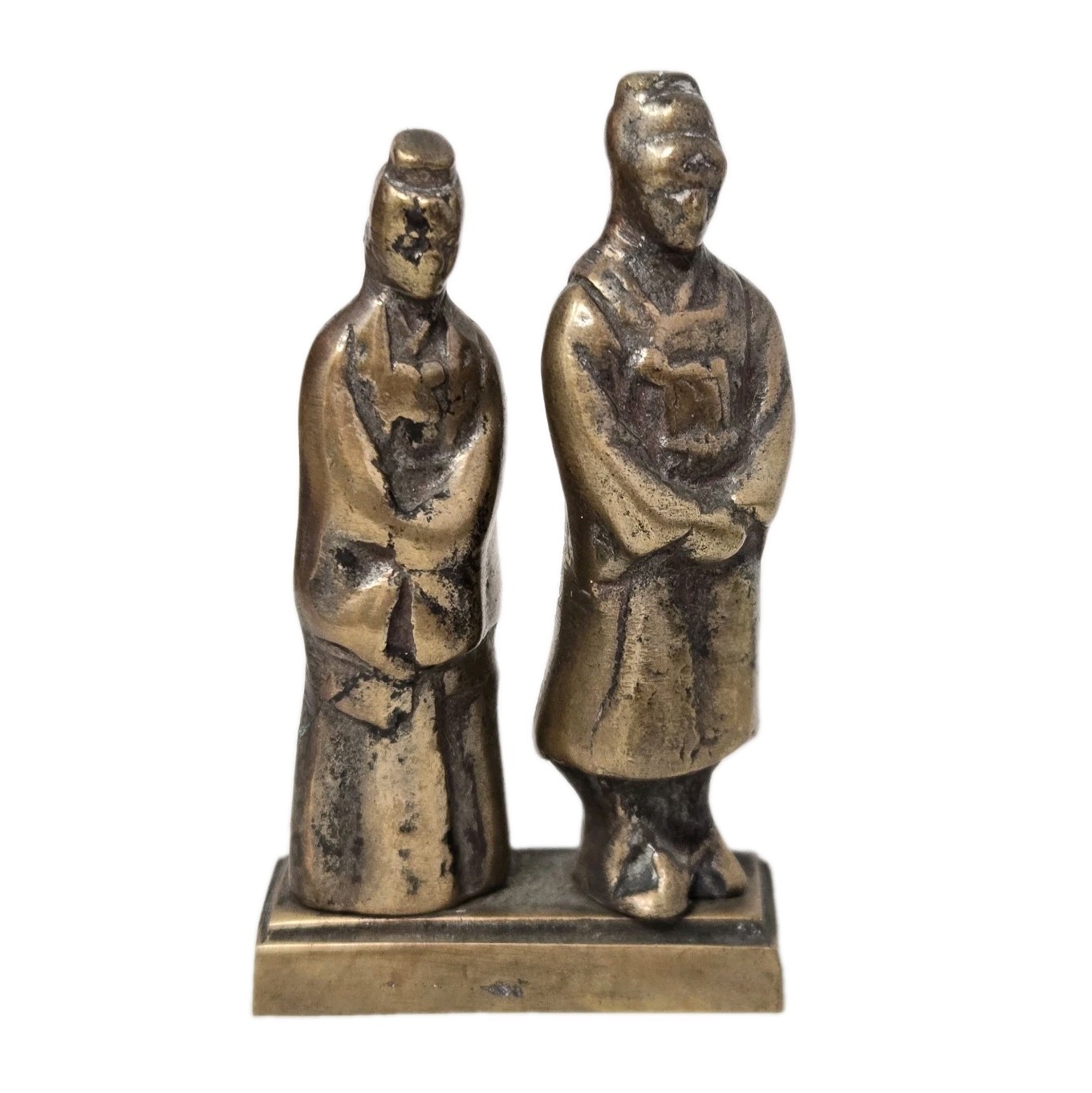Vintage Solid Brass Chinese Sages Figurine Small Heavy Paperweight Statue 3